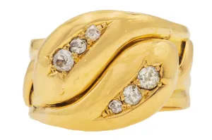 Antique 18ct Gold Double Snake Diamond Ring, 0.25ct