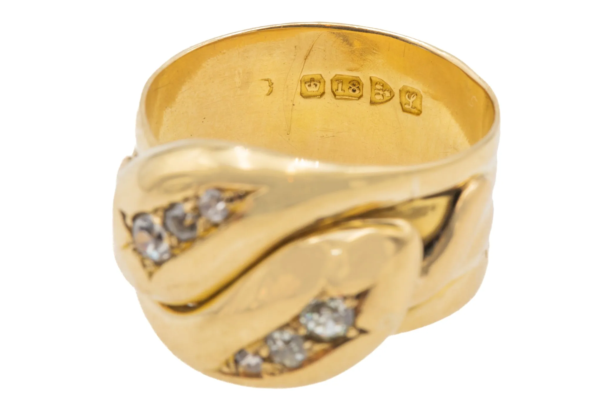 Antique 18ct Gold Double Snake Diamond Ring, 0.25ct