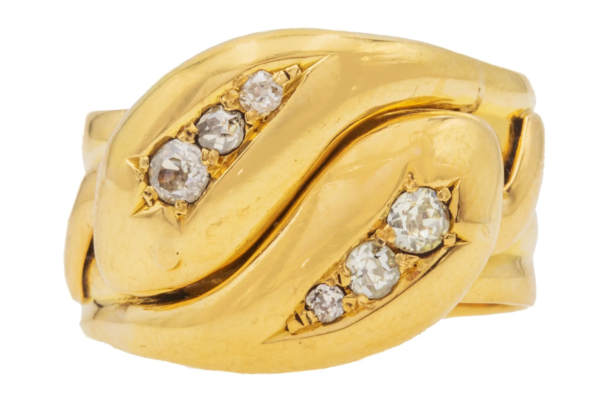 Antique 18ct Gold Double Snake Diamond Ring, 0.25ct