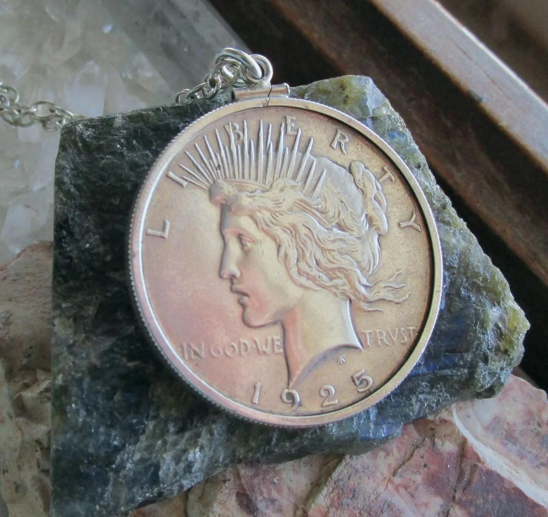 Antique 1925 Peace Dollar Sterling Silver Pendant Necklace