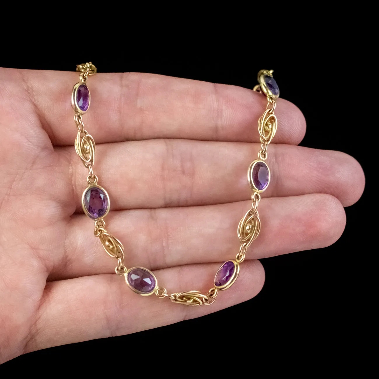 Antique Edwardian Amethyst Necklace 9ct Gold Circa 1910