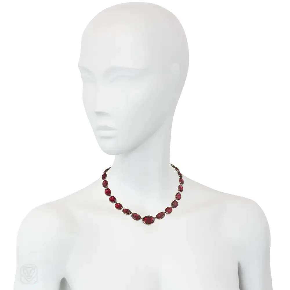 Antique garnet and gold rivière necklace