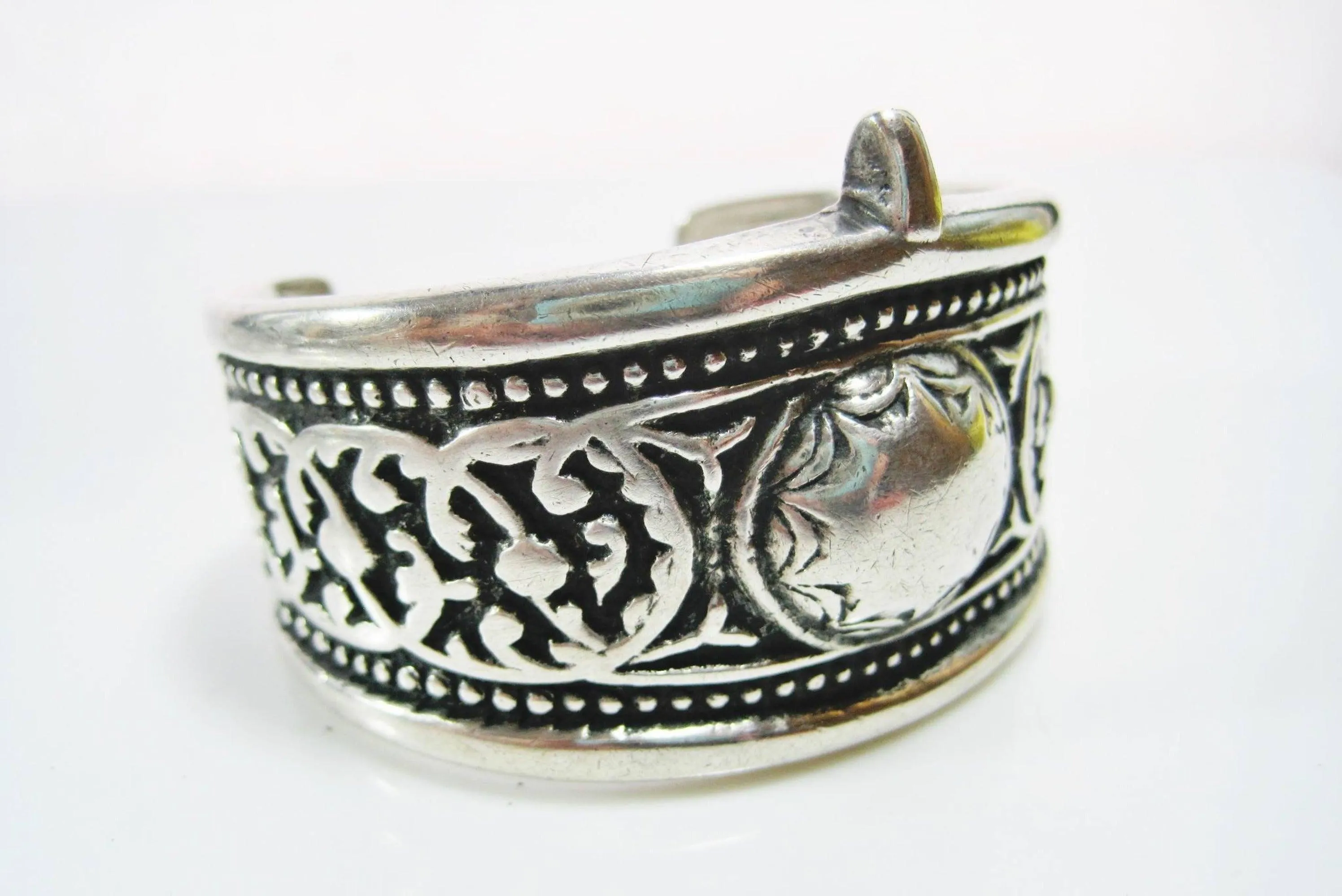 Antique Kazakh Central Asian Silver Cuff Bracelet