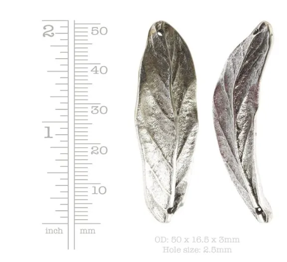 Antique Silver Leaf Link - Double Hole Large Leaf Bracelet Link -