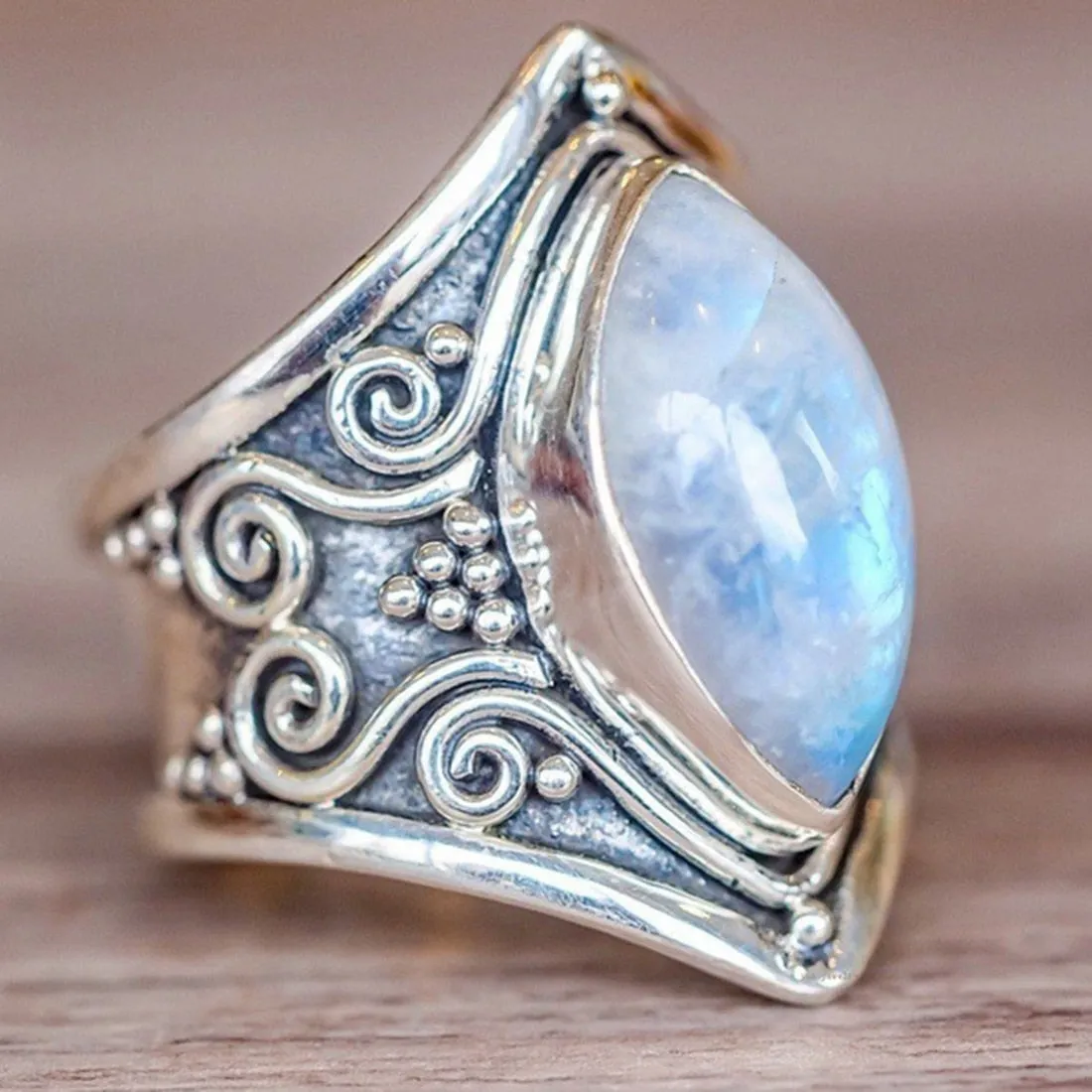 Antique silver vintage moonstone ring bracelet