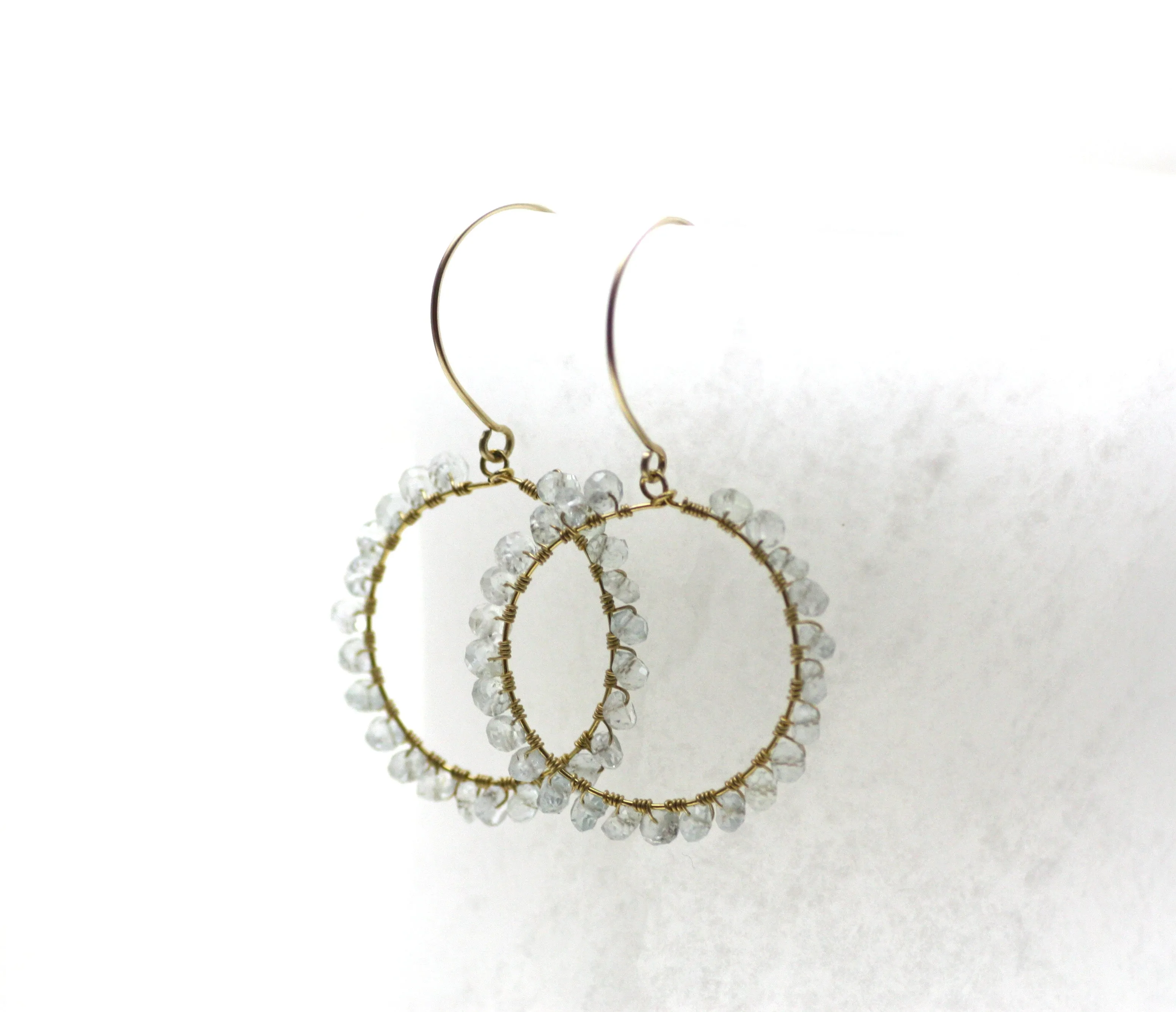 Aquamarine Wire Wrapped Round Earrings