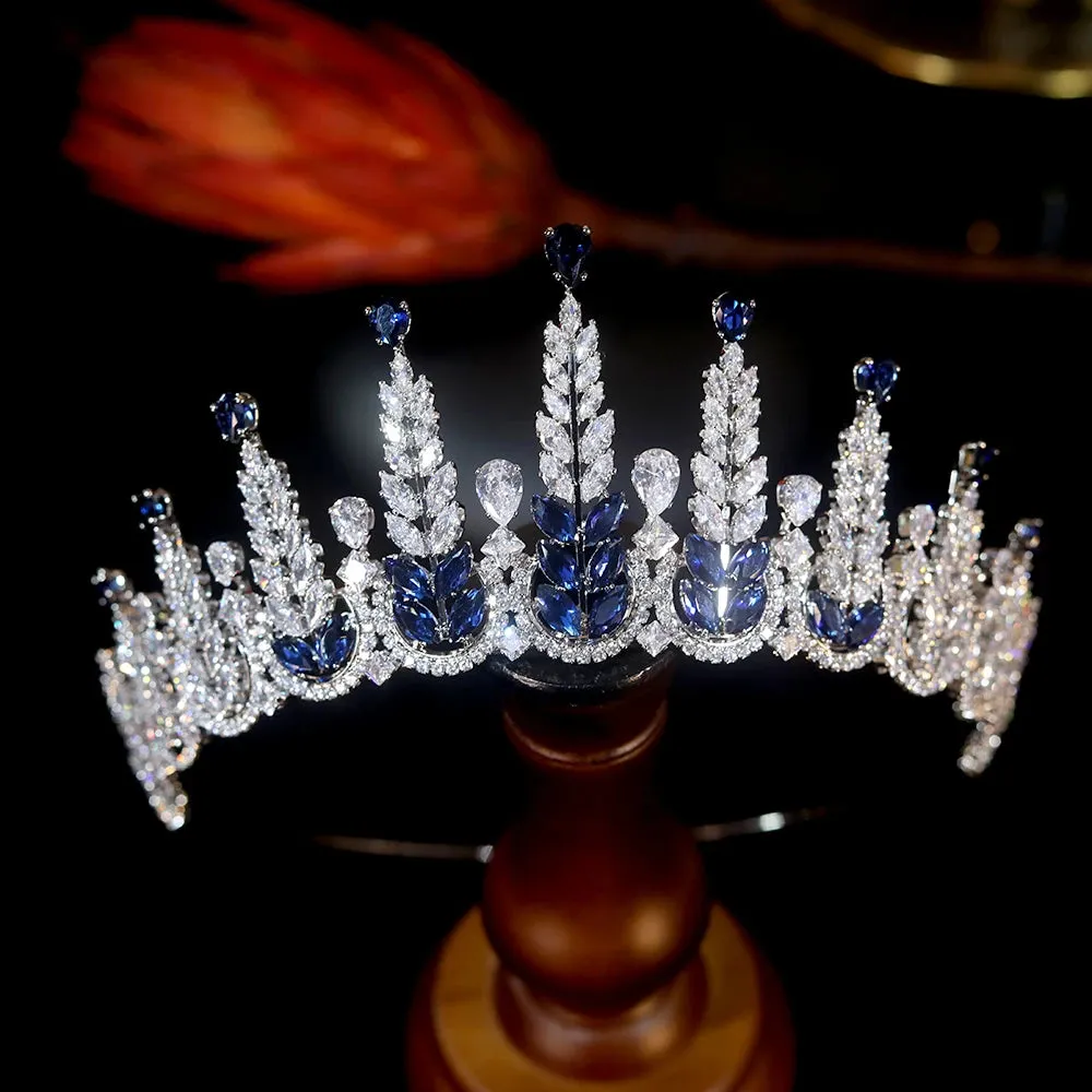 ASNORA High Quality Blue Tiara Full Cubic Zirconia Princess Queen Crown For Dress Wedding Bridal Tiara Green Crown