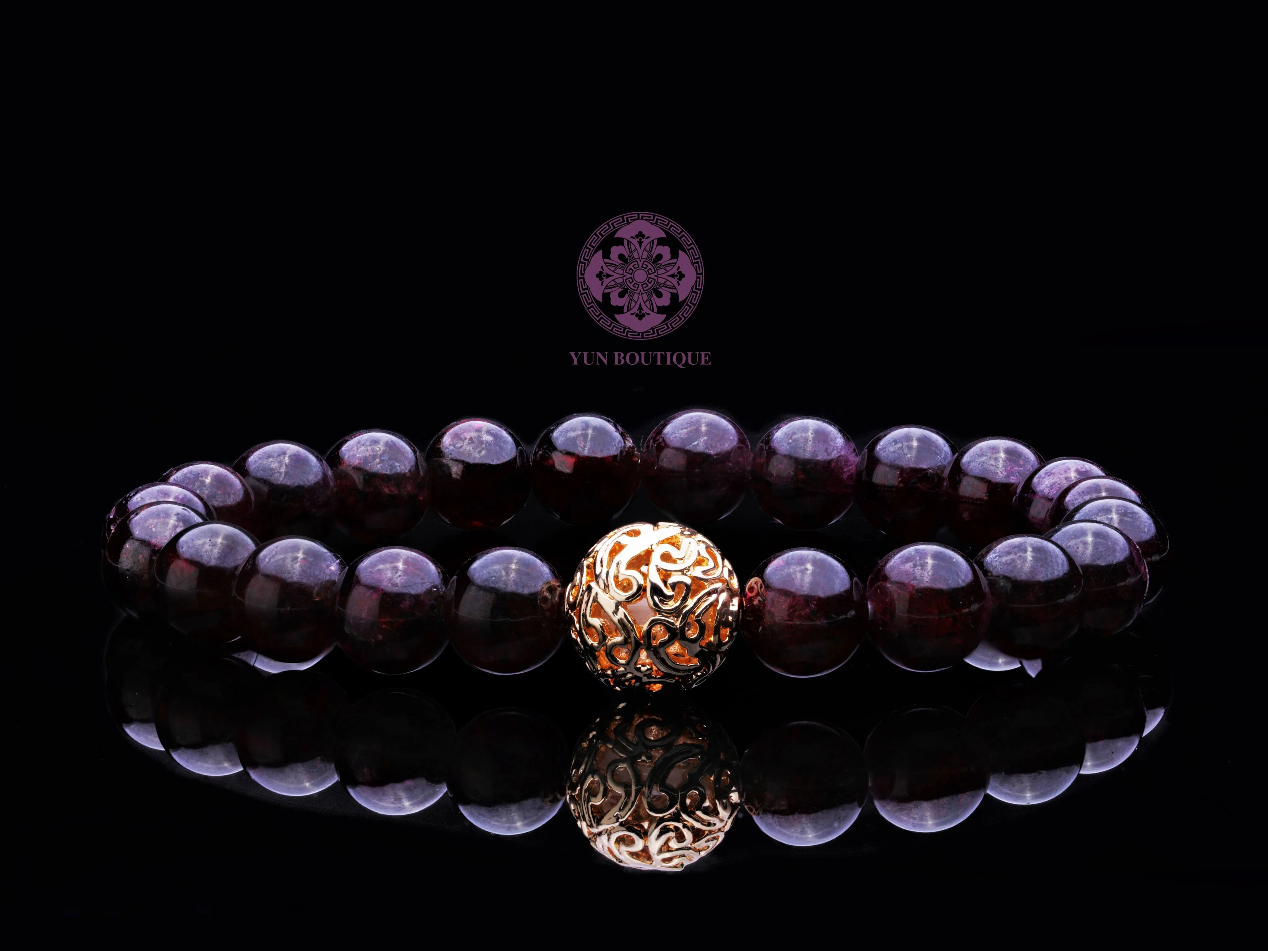 Auspicious Beaded Garnet Bracelet 8mm