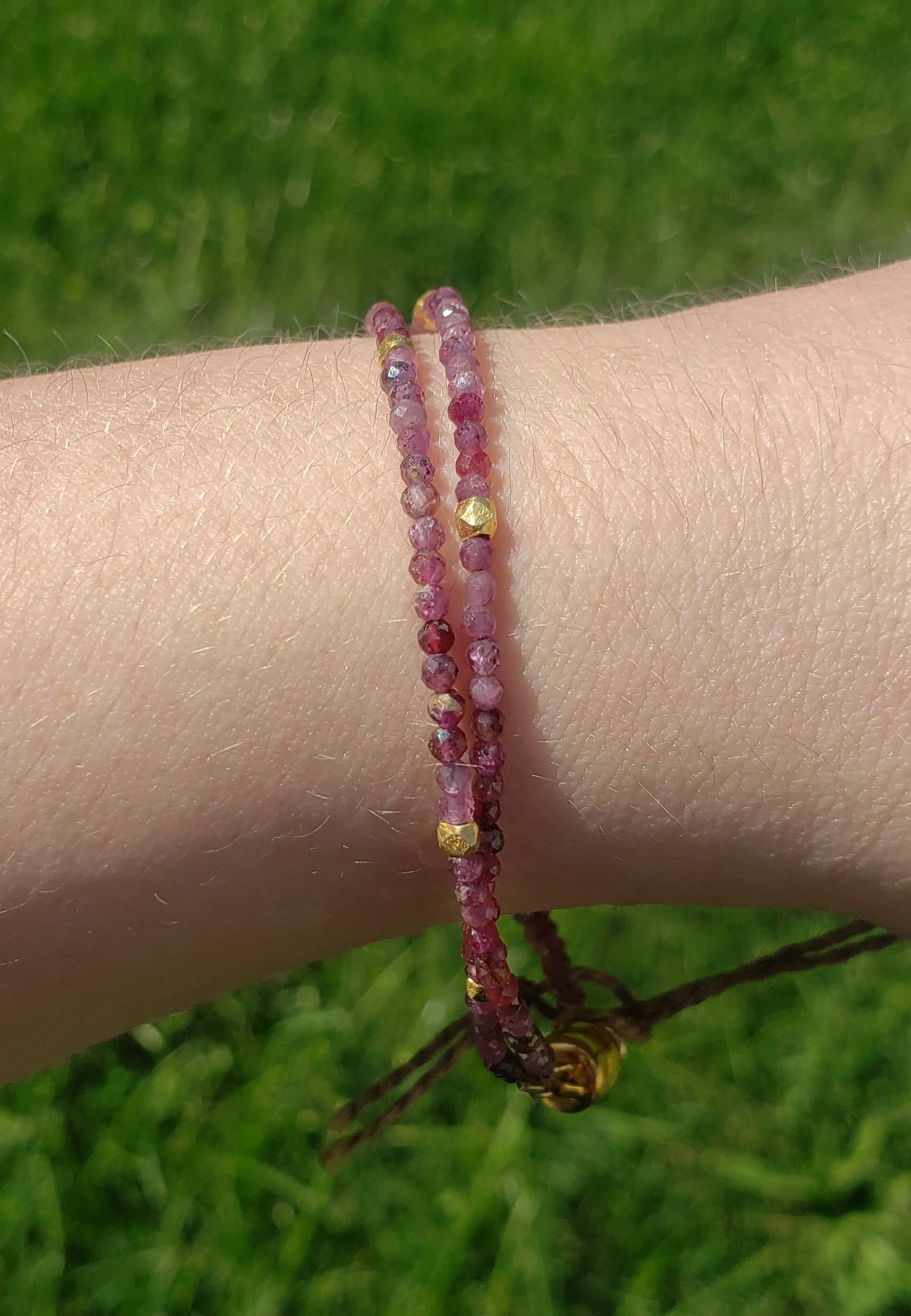 AVF Ruby & Gold Filled Double Strand Beaded Bracelet (SI3645)