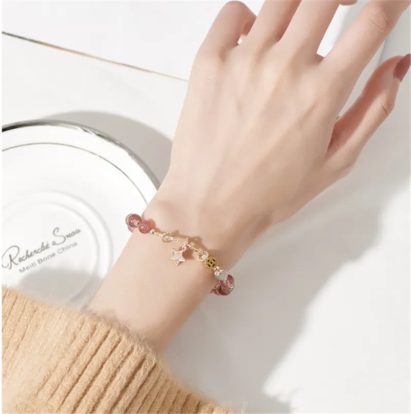 Bado Strawberry Crystal Bracelet Female Peach Flower Lucky Peach Pollen Crystal Bracelet