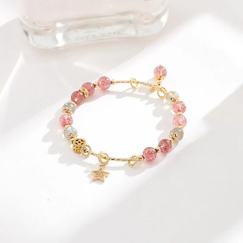 Bado Strawberry Crystal Bracelet Female Peach Flower Lucky Peach Pollen Crystal Bracelet