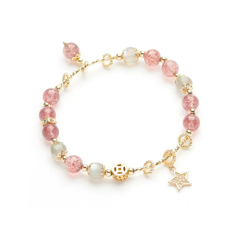 Bado Strawberry Crystal Bracelet Female Peach Flower Lucky Peach Pollen Crystal Bracelet