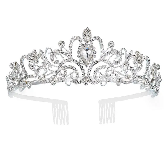 Baroque High Court Crystal Wedding Crown-Princess Bridal Tiaras-Mis Quince Hair Jewelry