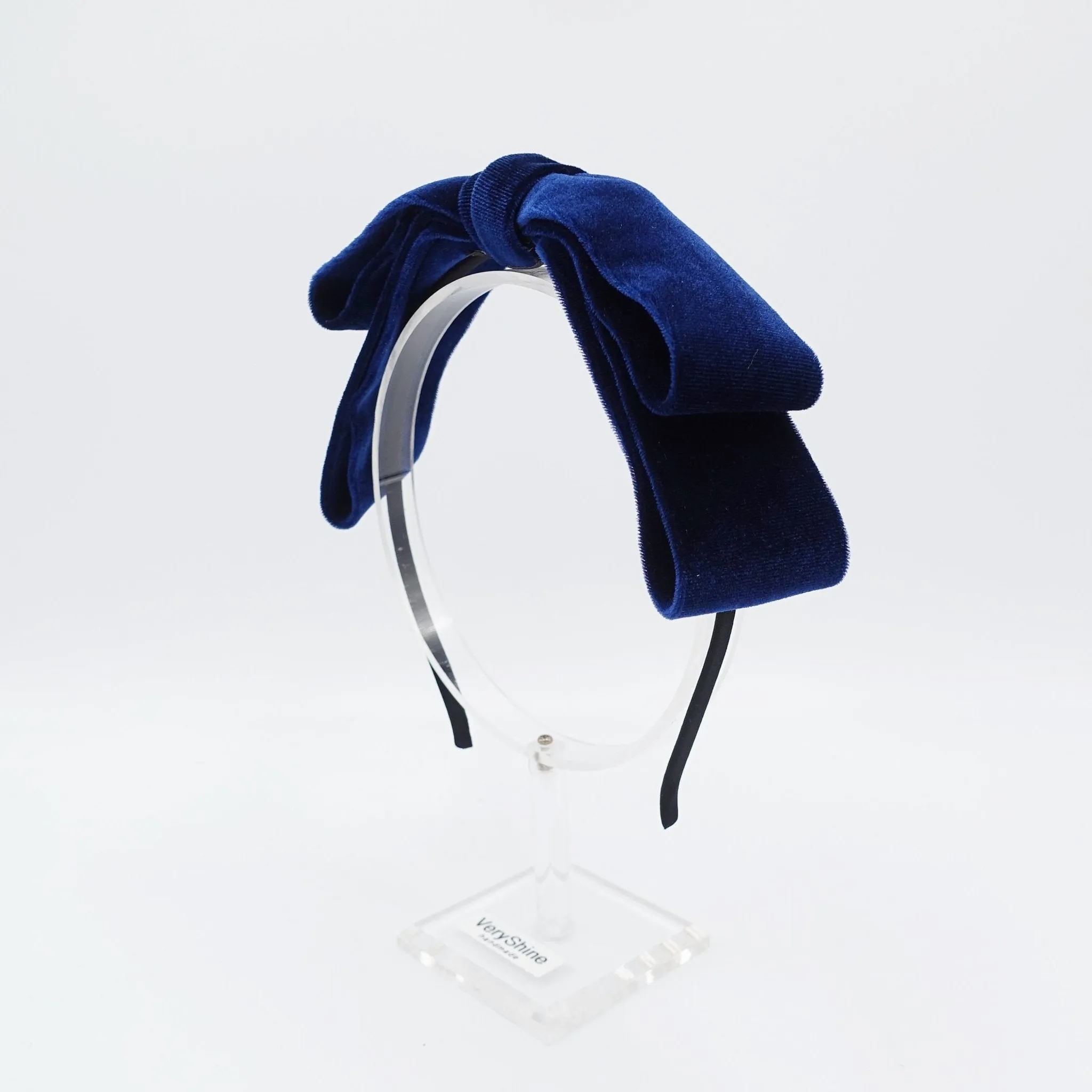 basic velvet layered bow headband thin hairband women hair accessory