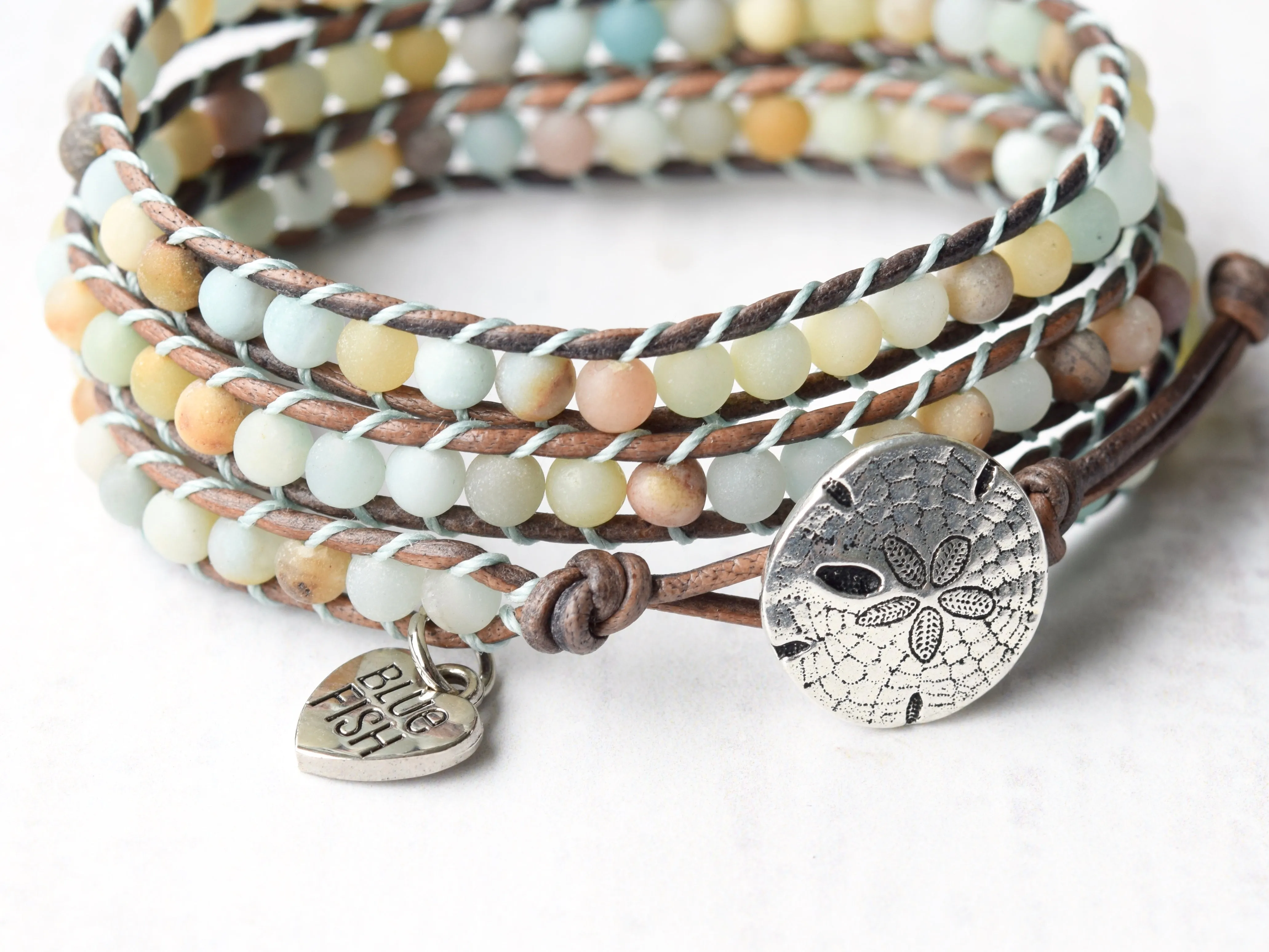 Beach Babe Amazonite Wrap Bracelet & Silver Sand Dollar Button Closure