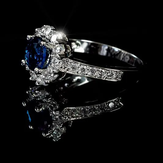 Belle Sapphire Blue Halo Engagement Cocktail Ring | 2.5ct