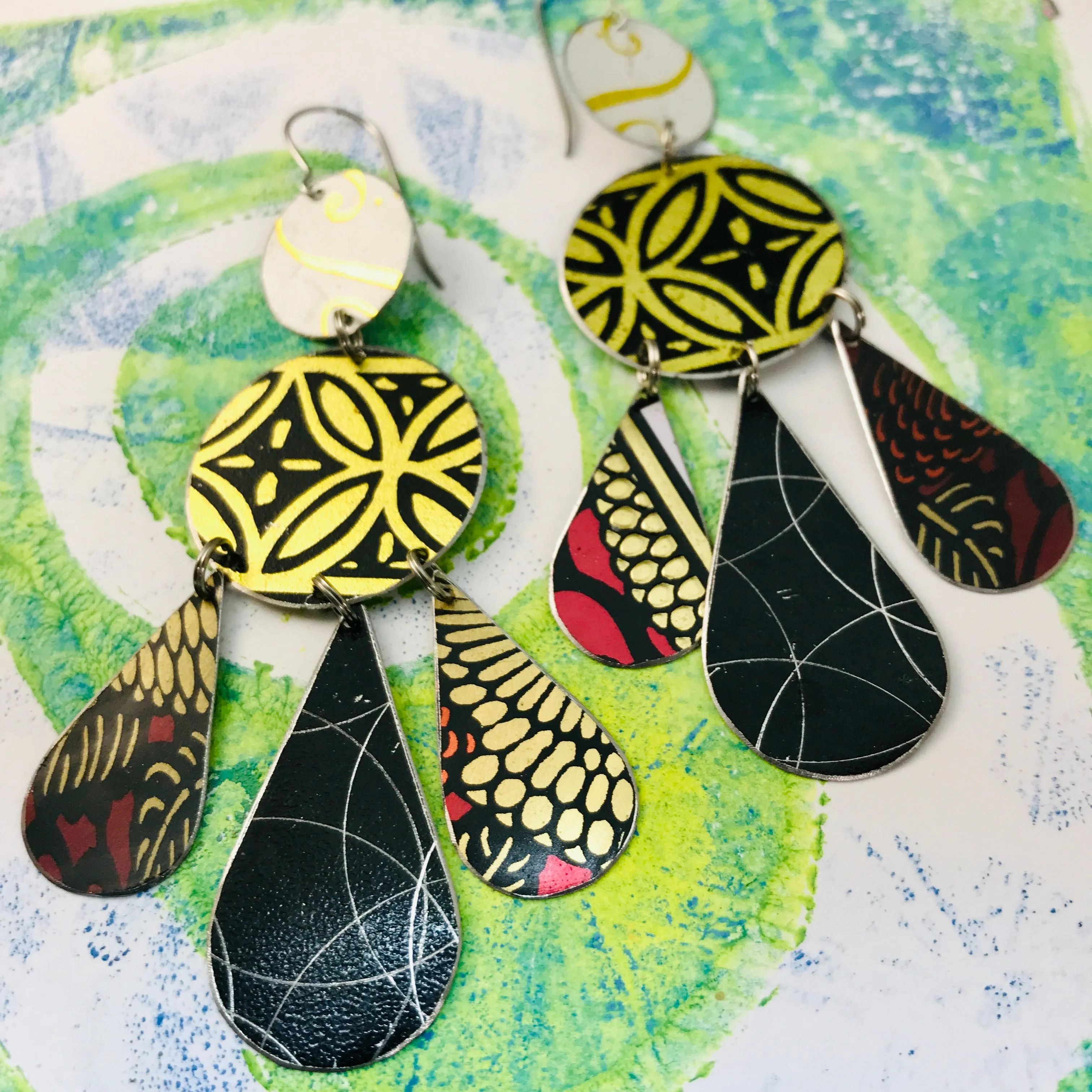 Black & Golds Tin Chandelier Earrings