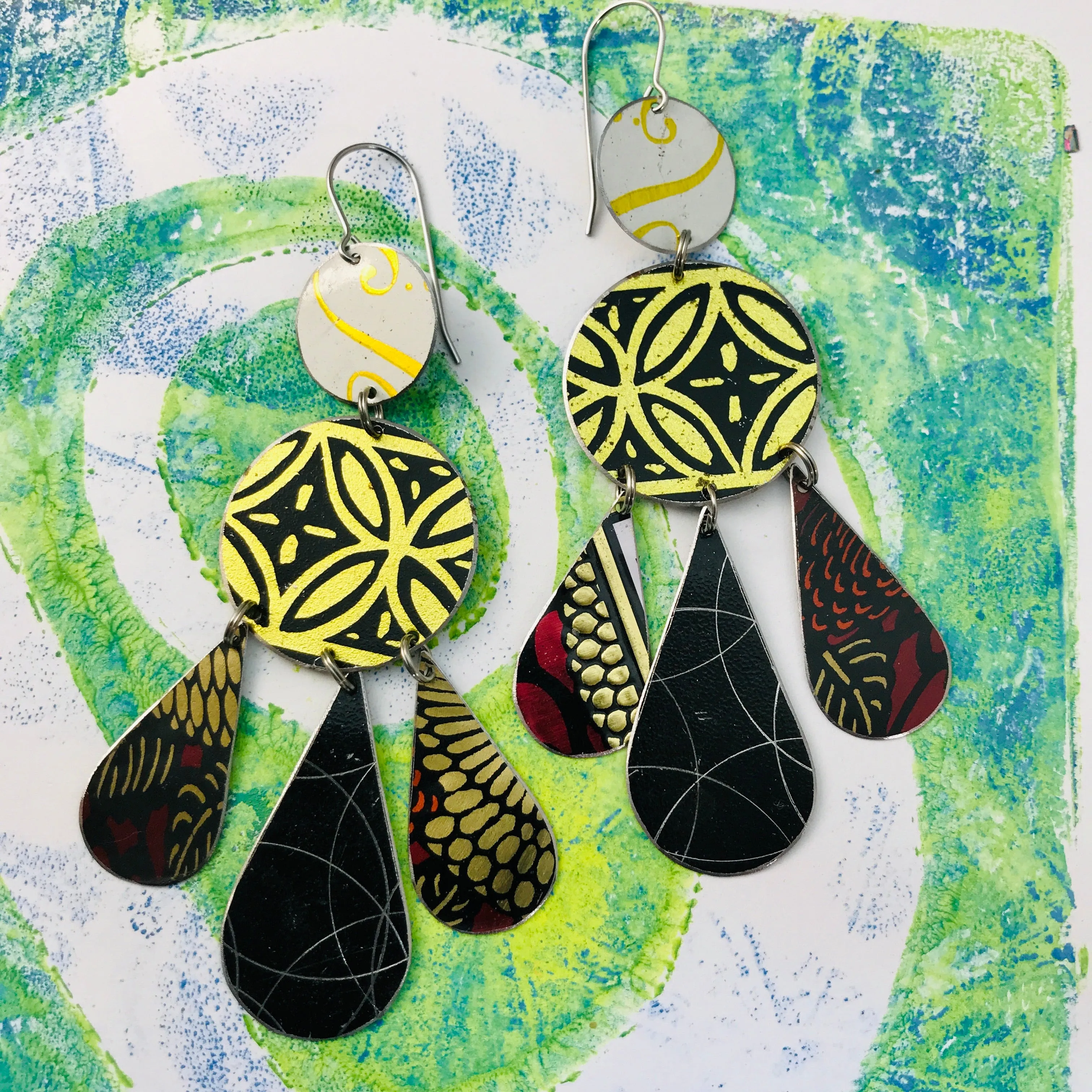 Black & Golds Tin Chandelier Earrings