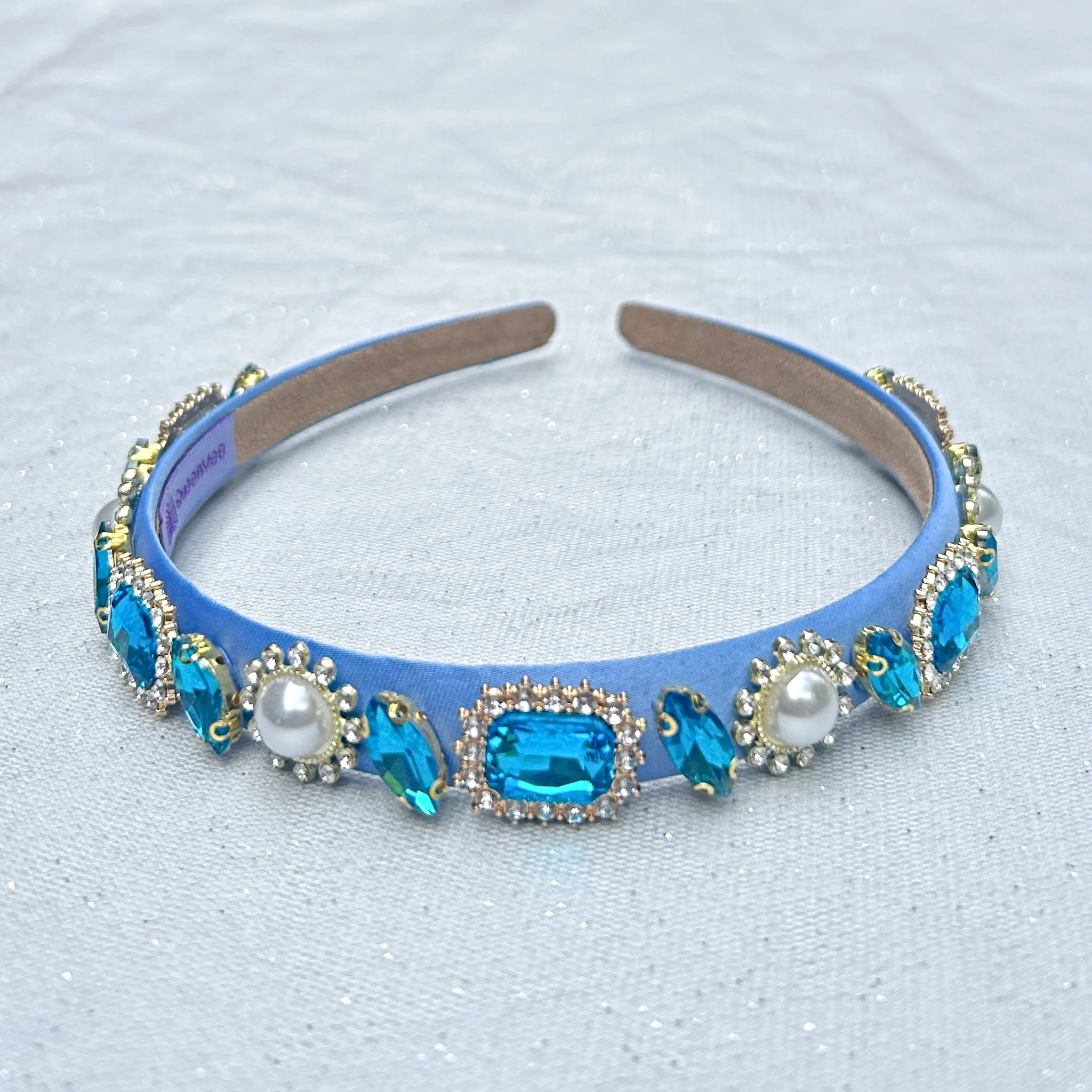 Blue Headband With Pearls And Gems