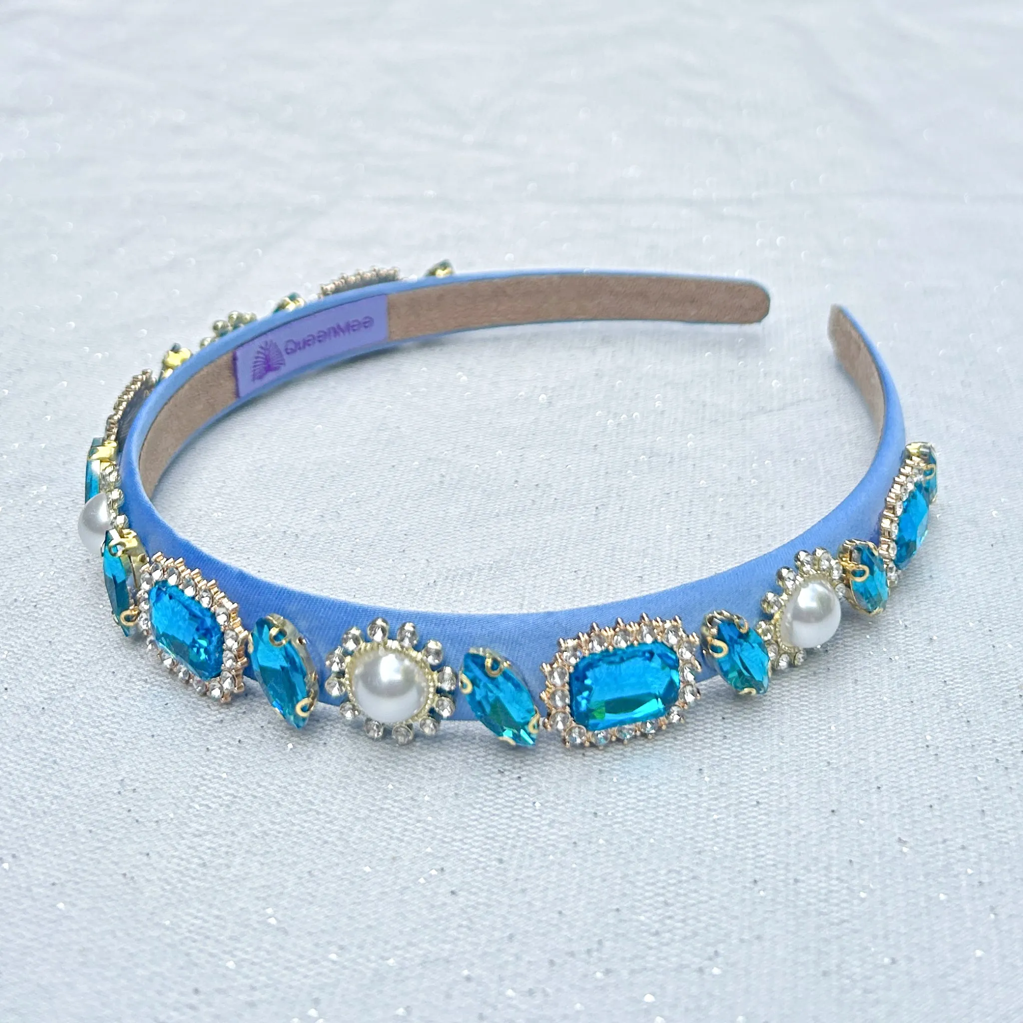 Blue Headband With Pearls And Gems