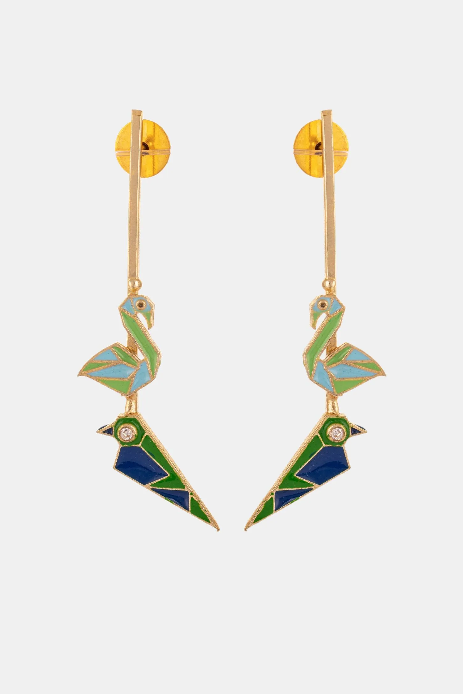 Blue Swan And Parrot Shape Hanging Earrings