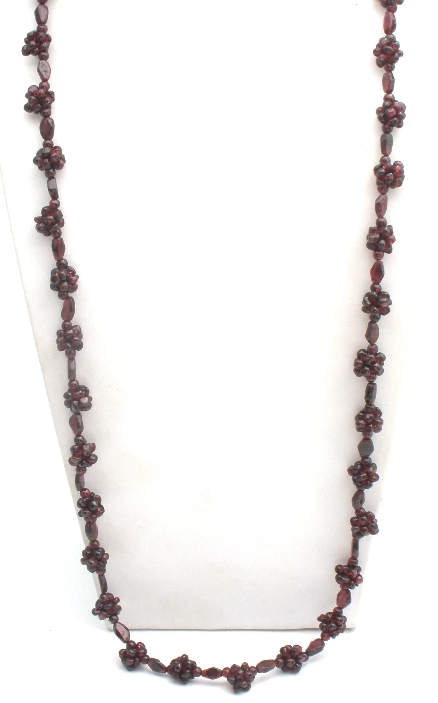 Bohemian Garnet Cluster Bead Necklace 36" Vintage