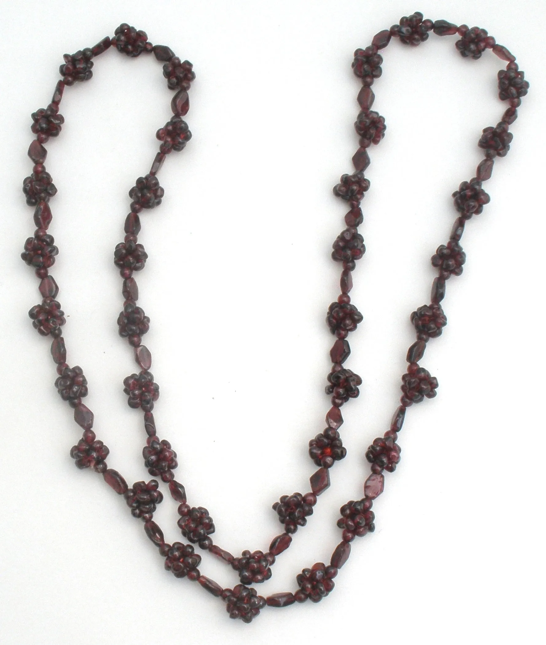 Bohemian Garnet Cluster Bead Necklace 36" Vintage