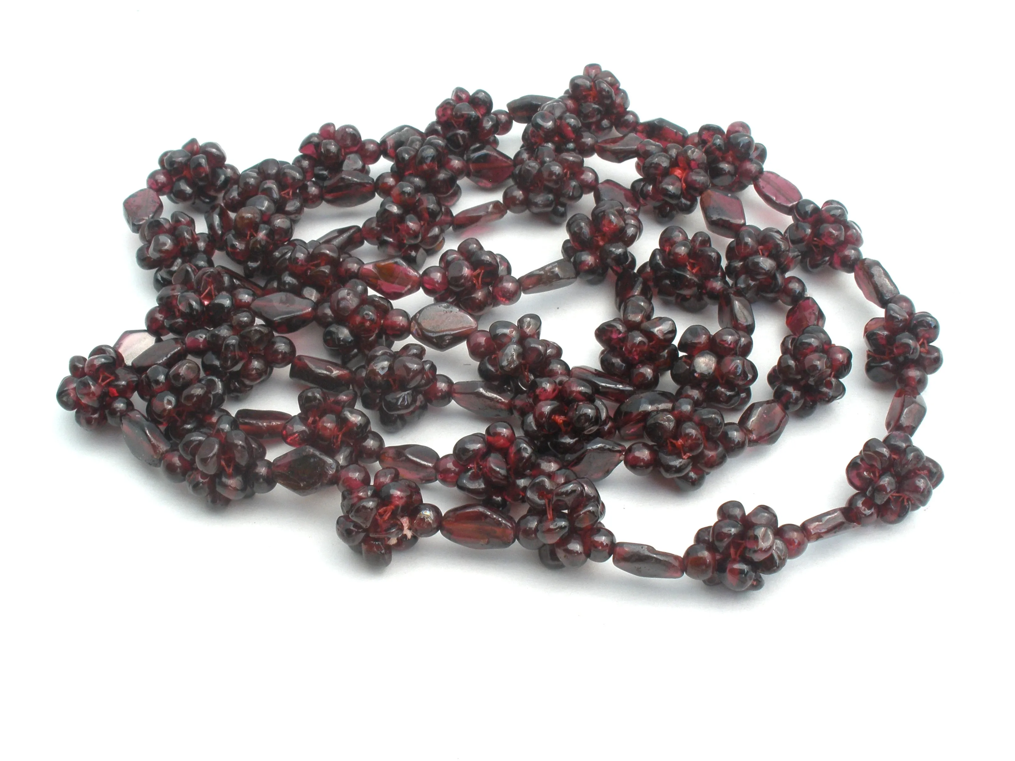 Bohemian Garnet Cluster Bead Necklace 36" Vintage