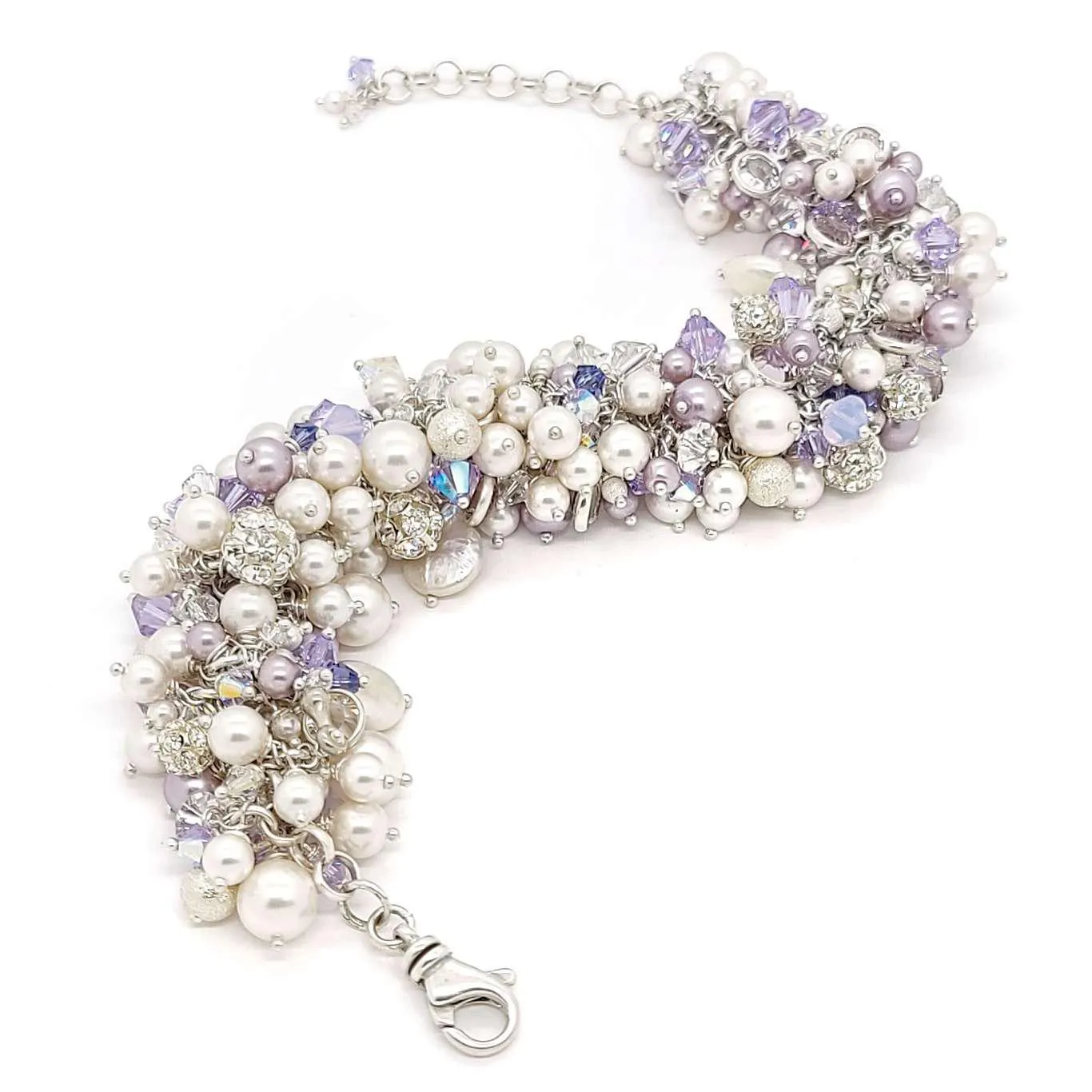 Bracelet - Amethyst and White Pearls and Crystals by Sugar Sidewalk