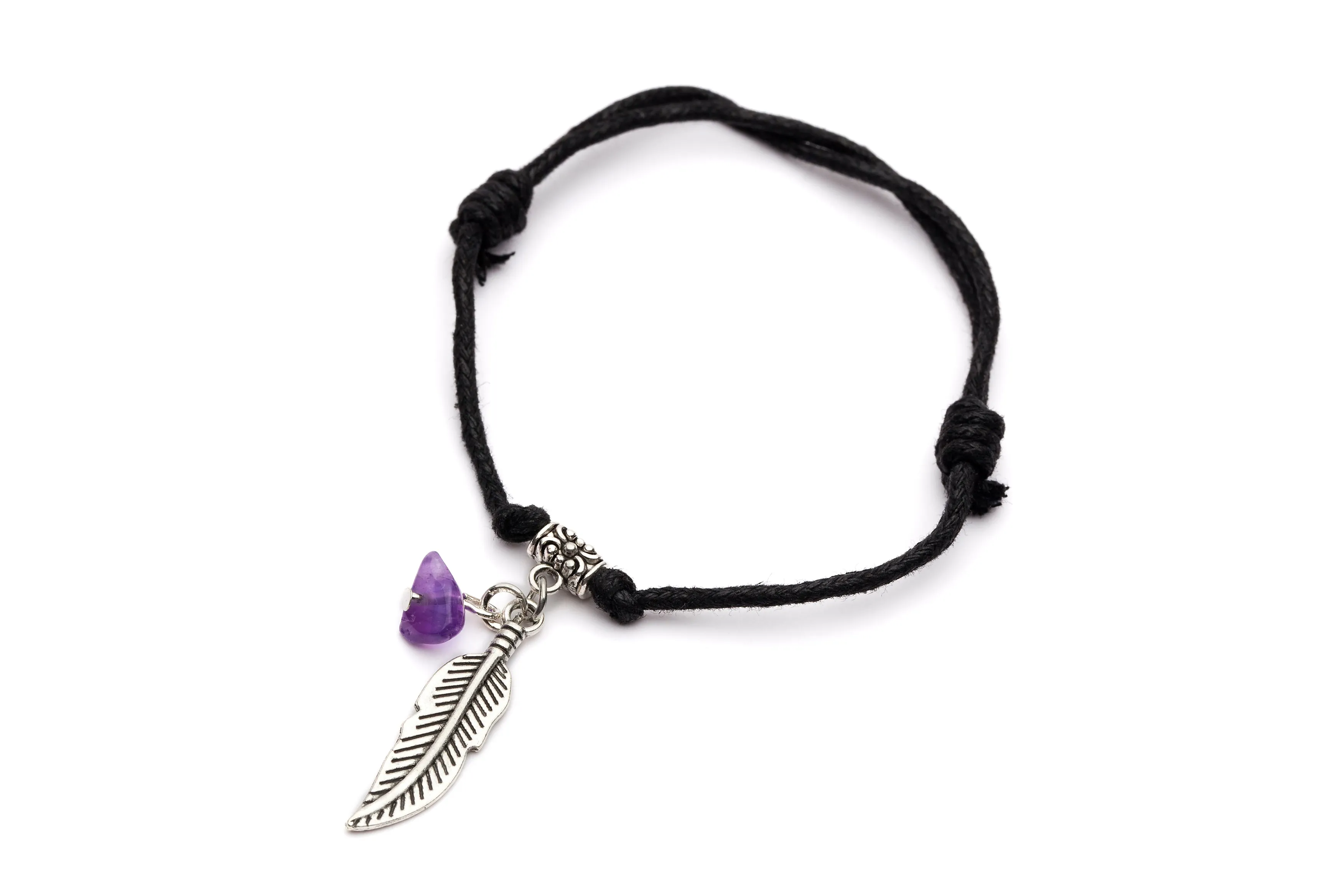 Bracelet Sliding Knots Feather with Amethyst