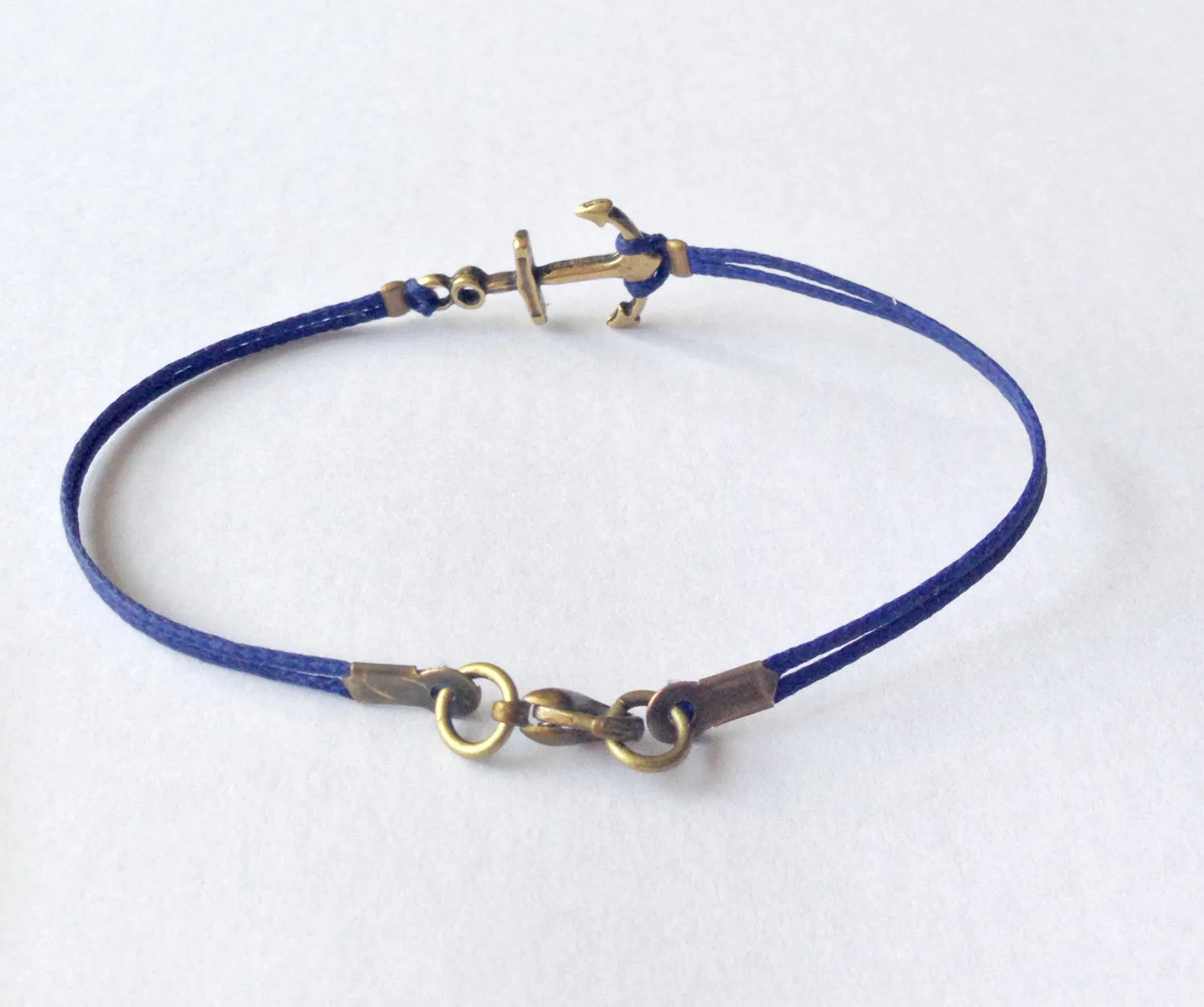 Bronze anchor charm bracelet for men, blue cord, Christmas gift for him