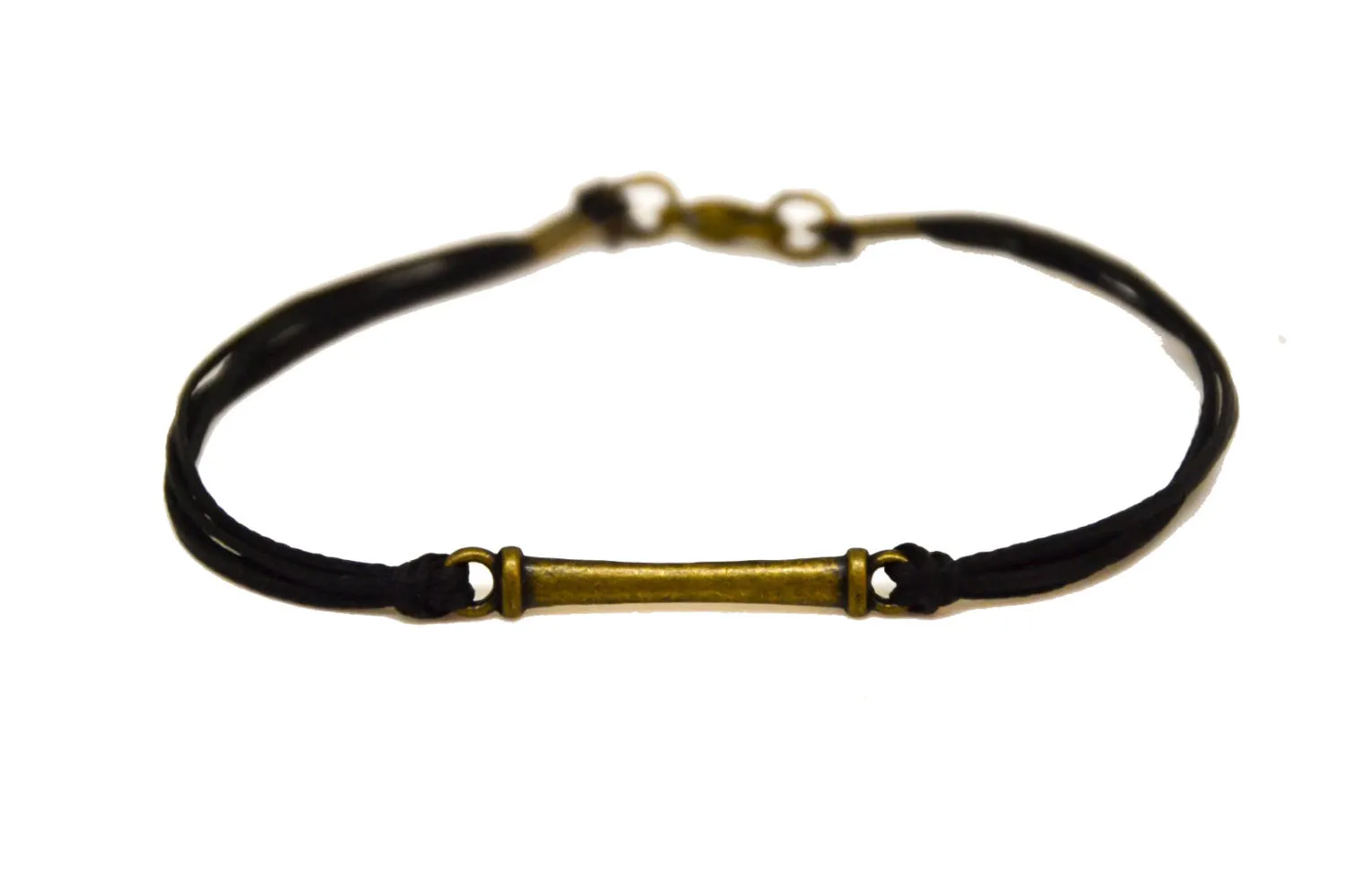 Bronze bar bracelet for men, black cord, fathers day gift