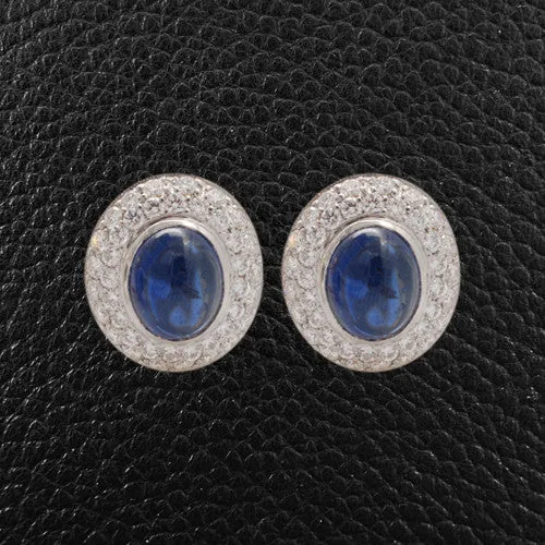 Cabochon Sapphire & Diamond Earrings