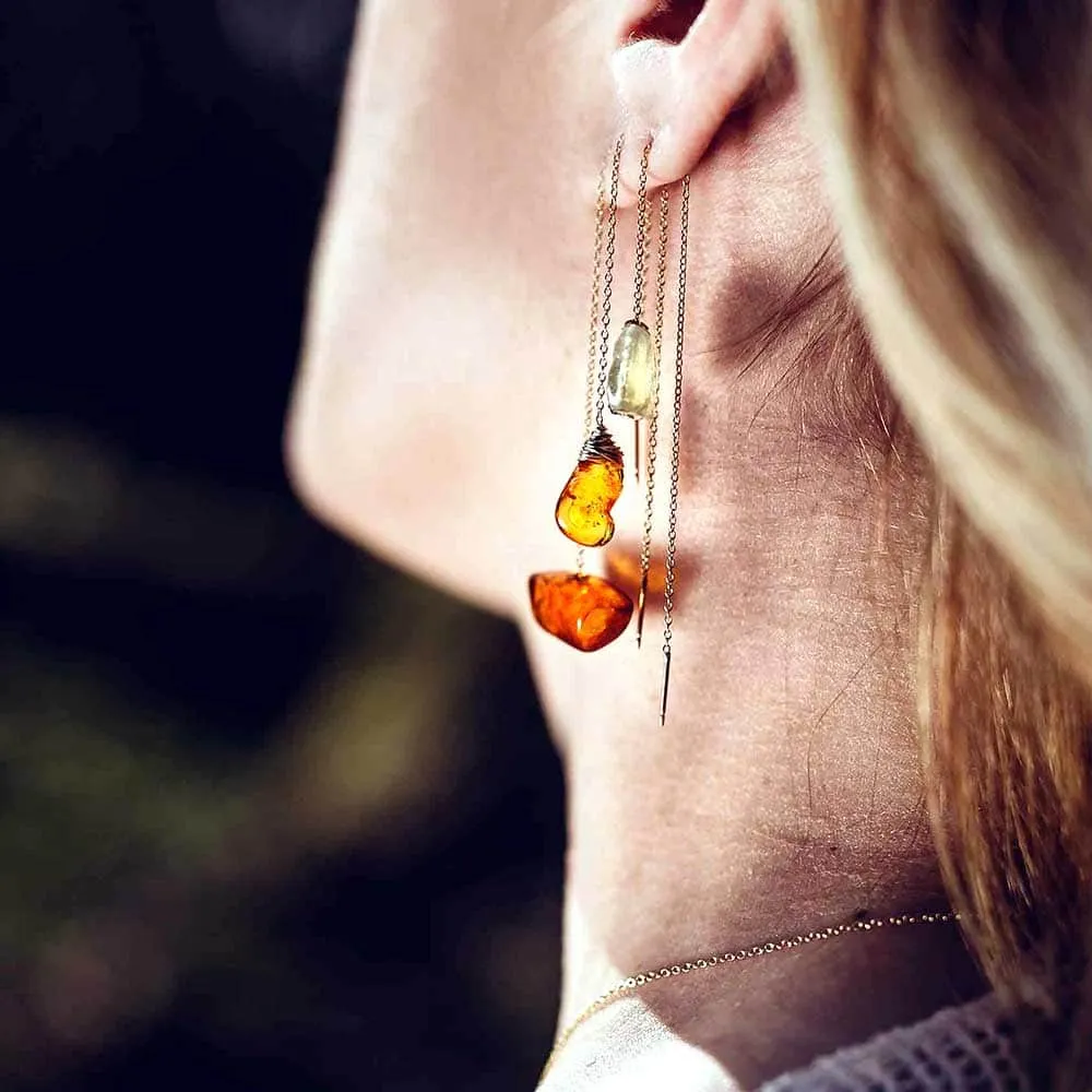 Camilla West Jewellery 'Reflected Sunlight' Yellow Amber Gold Fill Threader Earrings