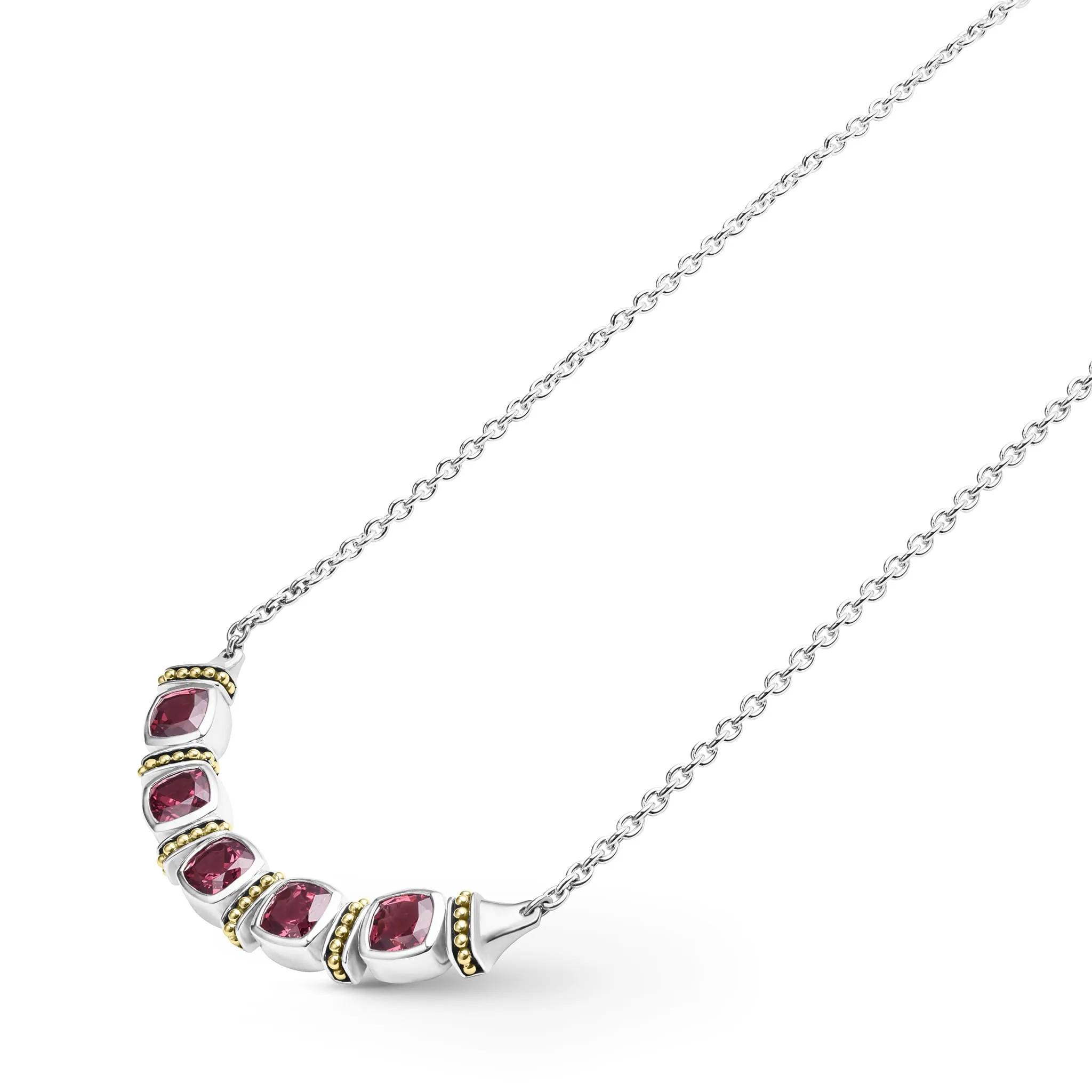 Caviar Color Rhodolite Garnet Five Station Necklace