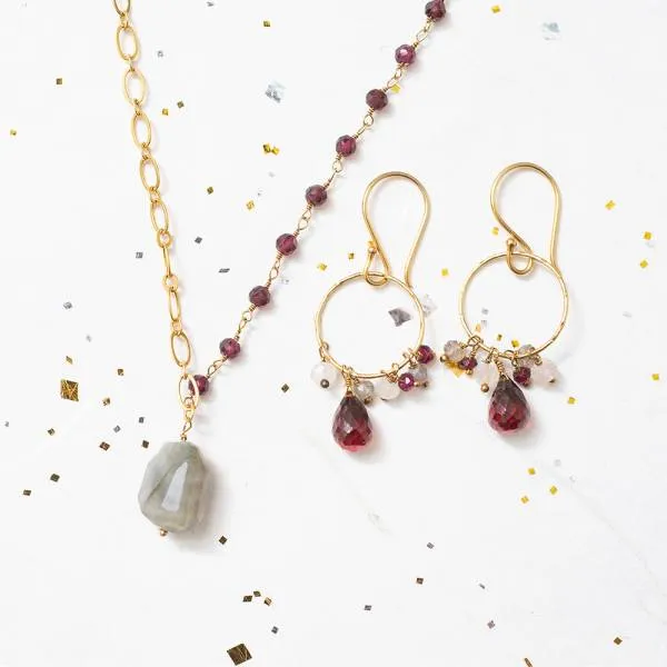 Celebration Garnet and Labradorite Gold Necklace - A Beautiful Story