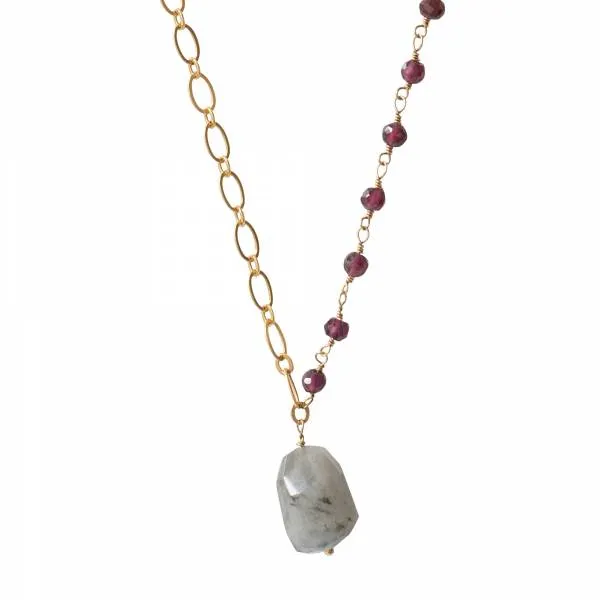 Celebration Garnet and Labradorite Gold Necklace - A Beautiful Story