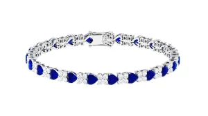 Certified Lab Grown Blue Sapphire And Moissanite Heart Tennis Bracelet