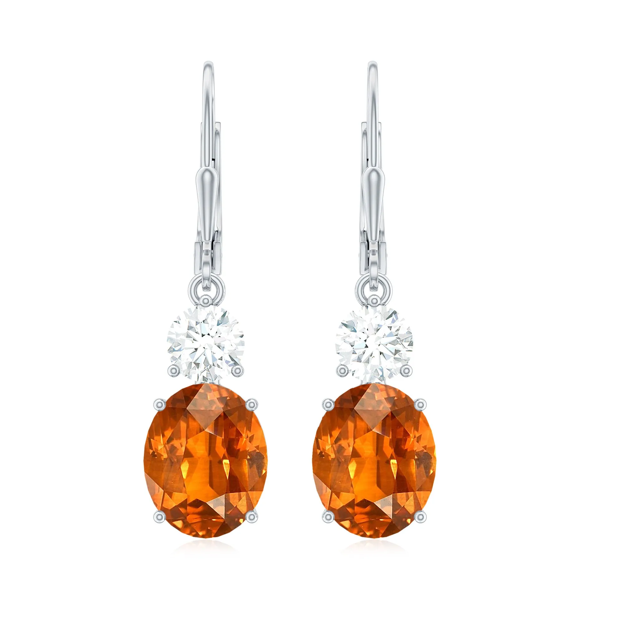 Certified Lab Grown Orange Sapphire And Moissanite Drop Dangle Earrings