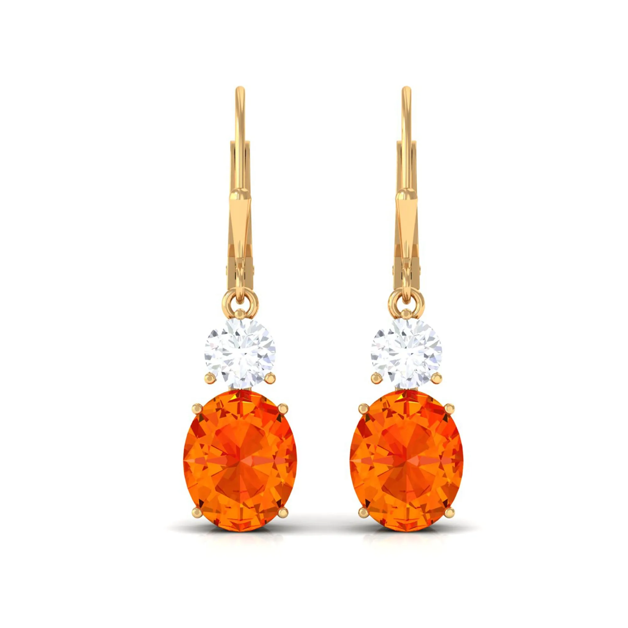 Certified Lab Grown Orange Sapphire And Moissanite Drop Dangle Earrings