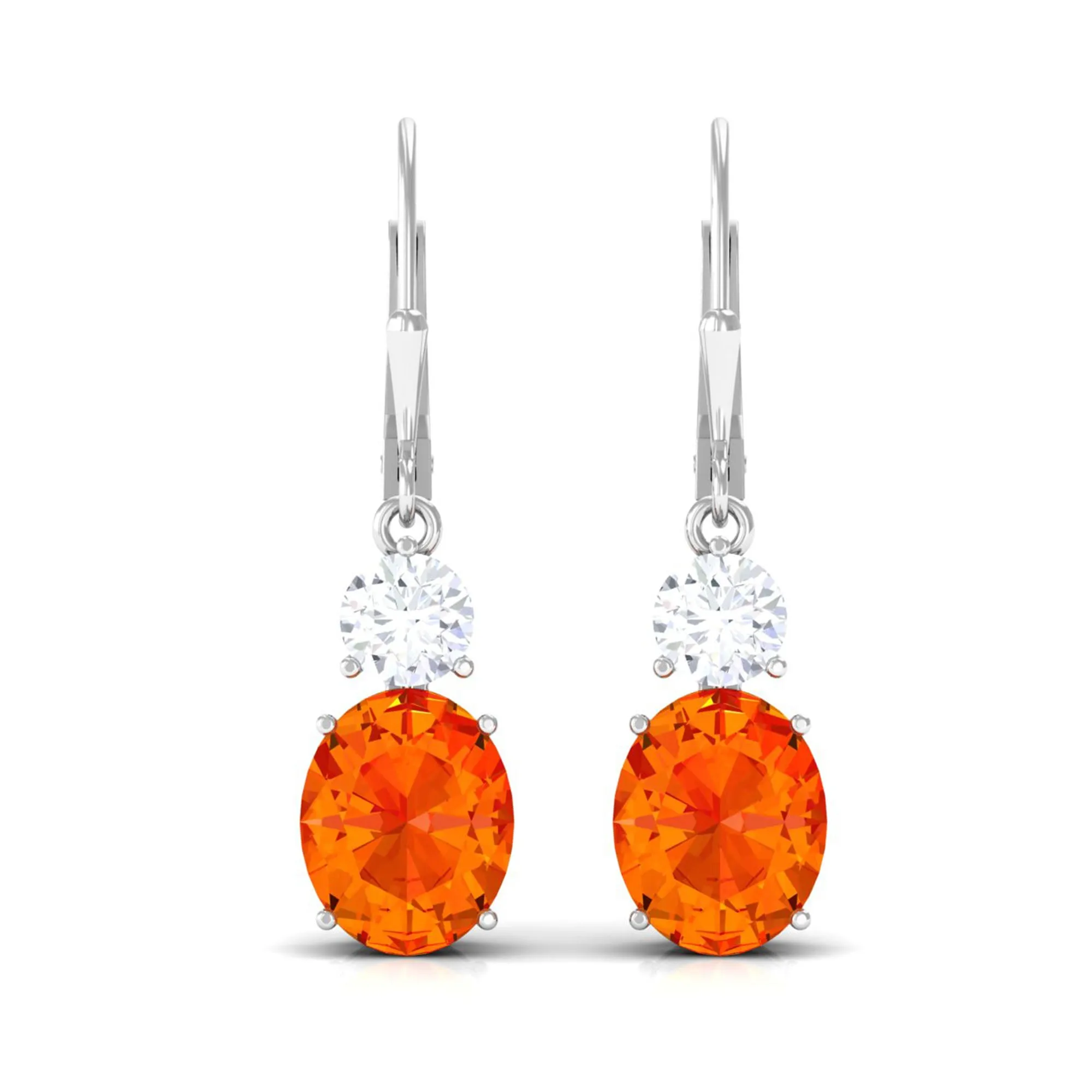 Certified Lab Grown Orange Sapphire And Moissanite Drop Dangle Earrings