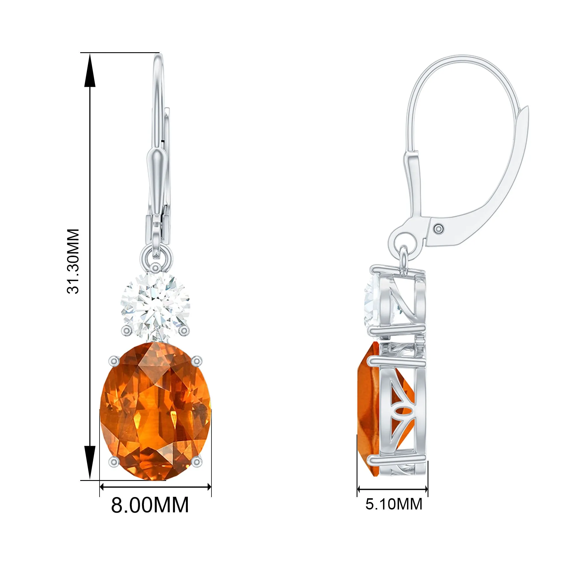 Certified Lab Grown Orange Sapphire And Moissanite Drop Dangle Earrings