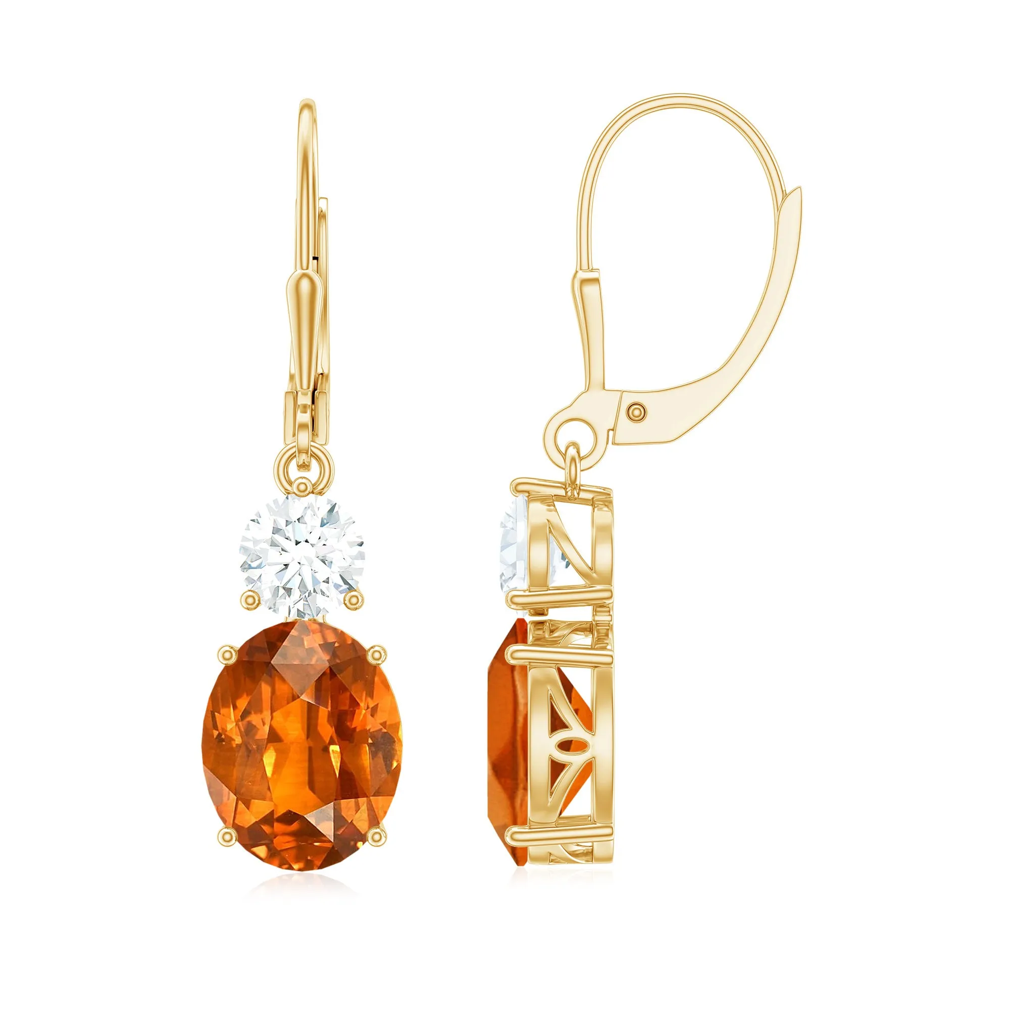 Certified Lab Grown Orange Sapphire And Moissanite Drop Dangle Earrings