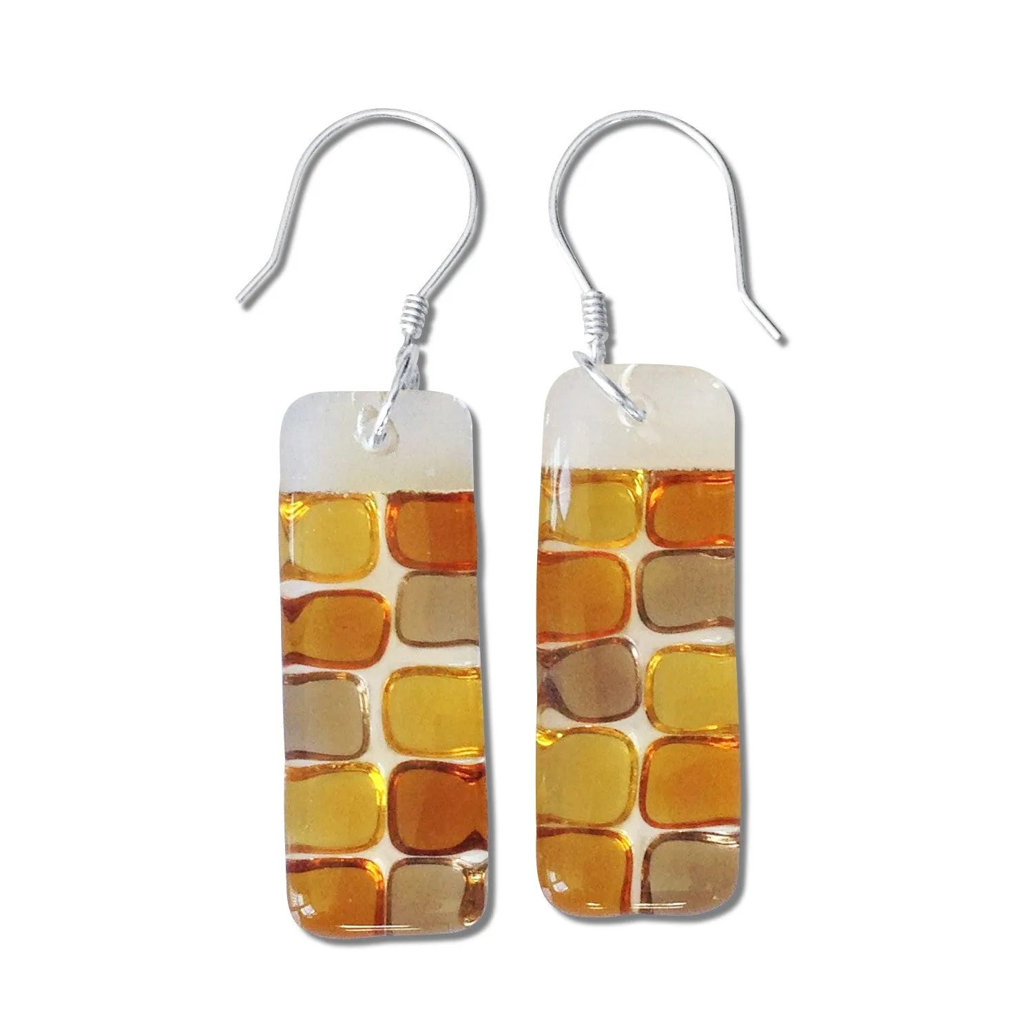 Checkerboard Glass Earrings - Amber