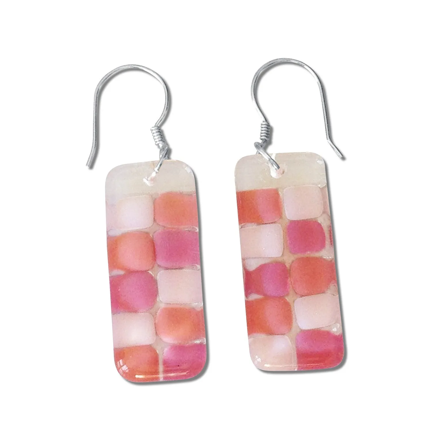 Checkerboard Glass Earrings - Amber