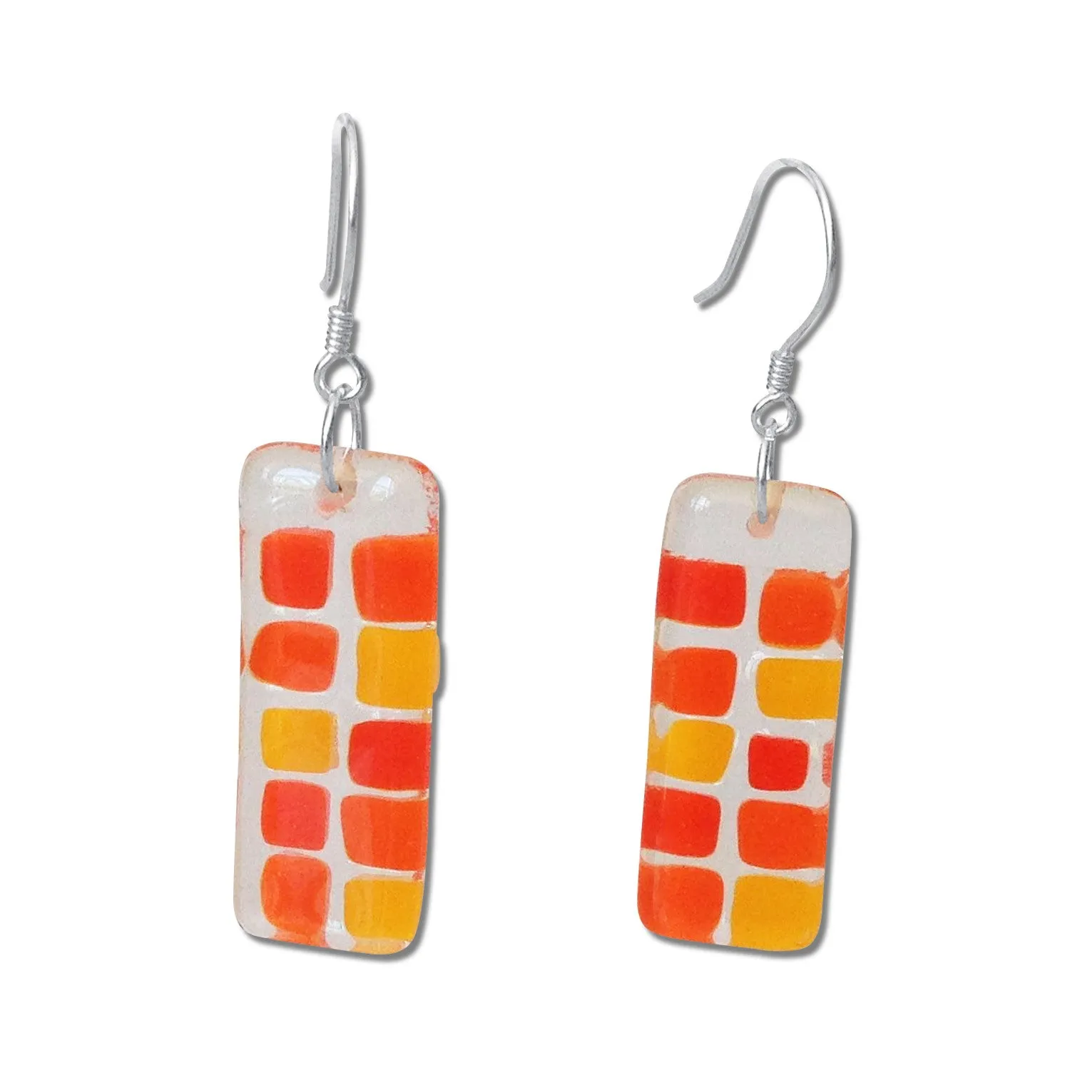 Checkerboard Glass Earrings - Amber