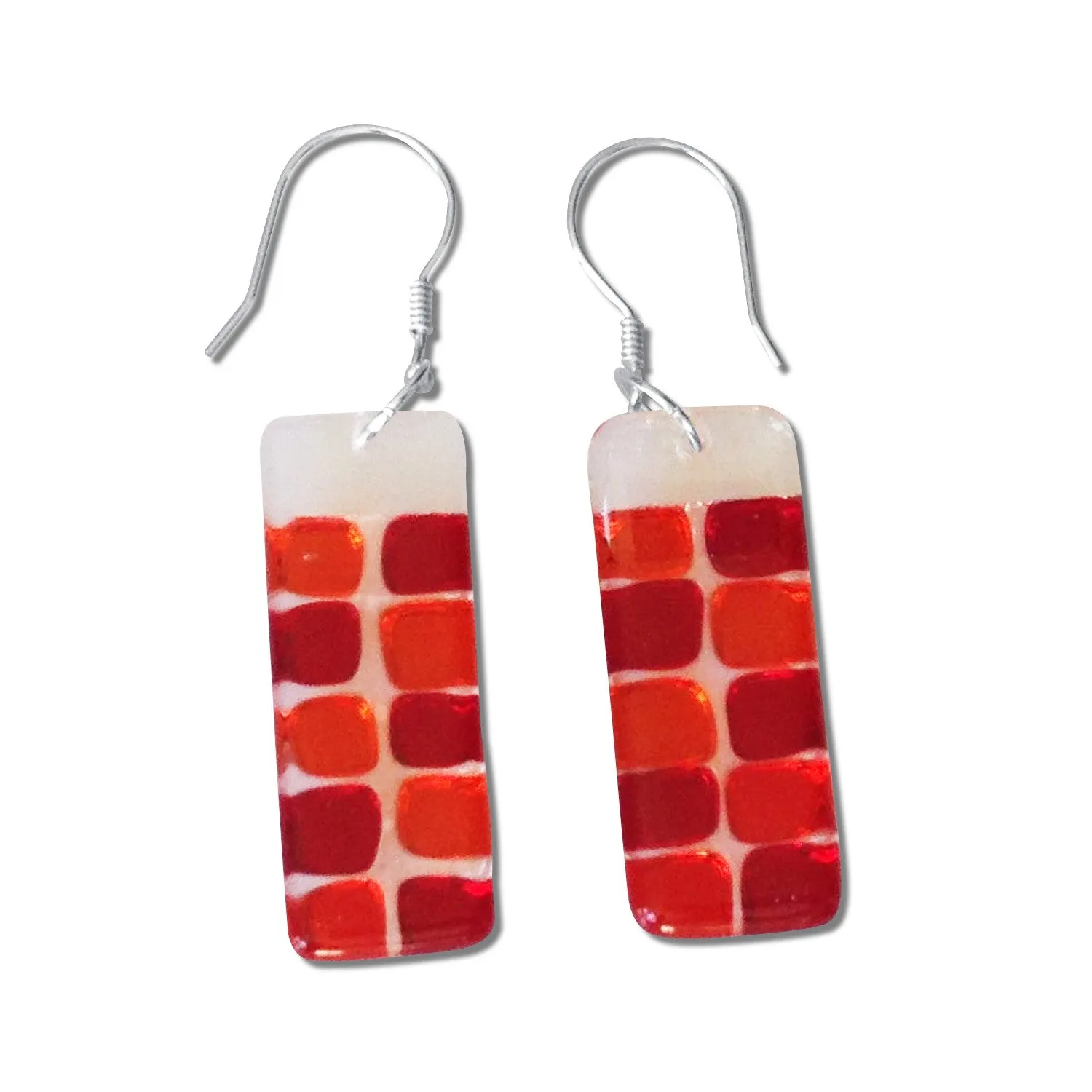 Checkerboard Glass Earrings - Cherry