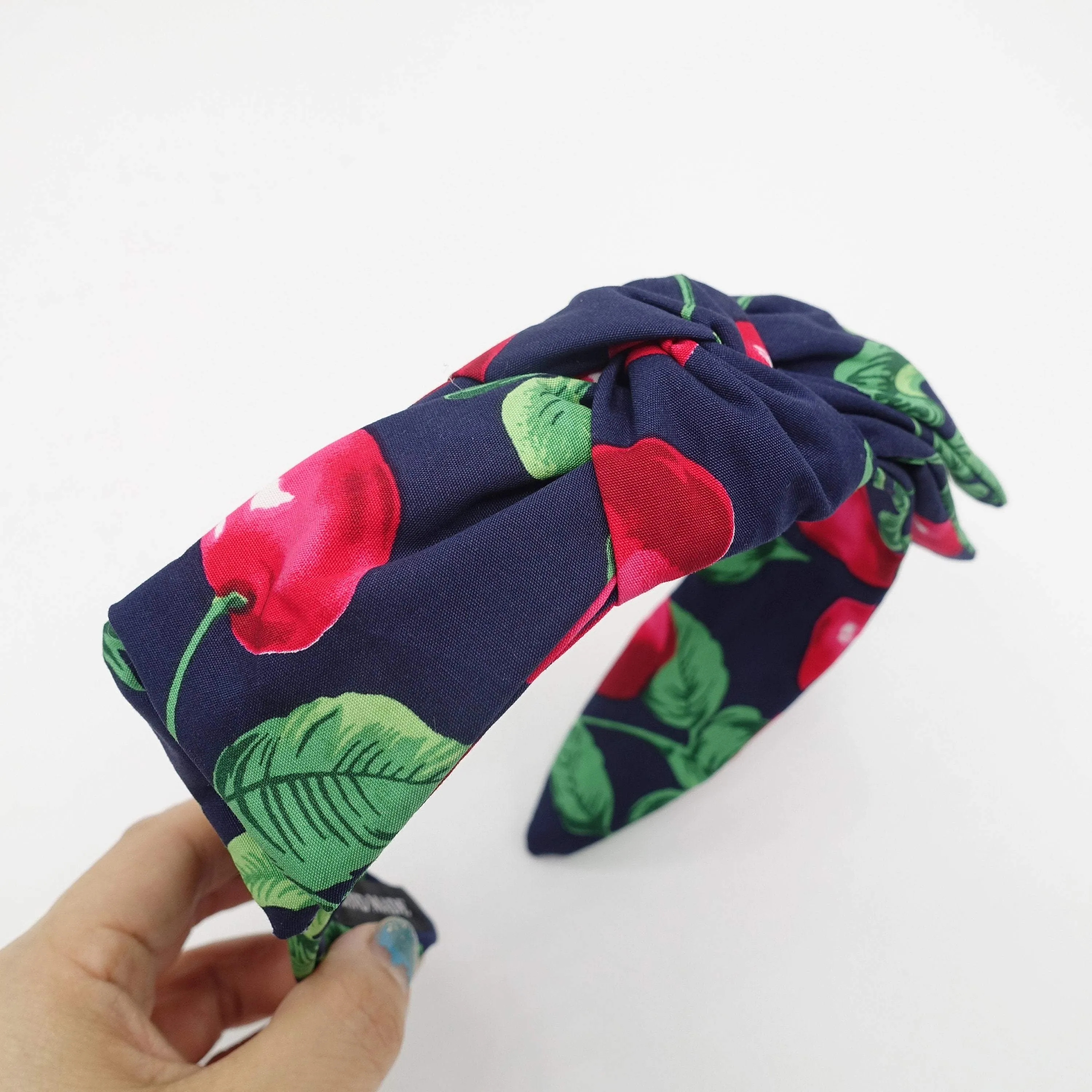 cherry print headband wired bow knot hairband for women