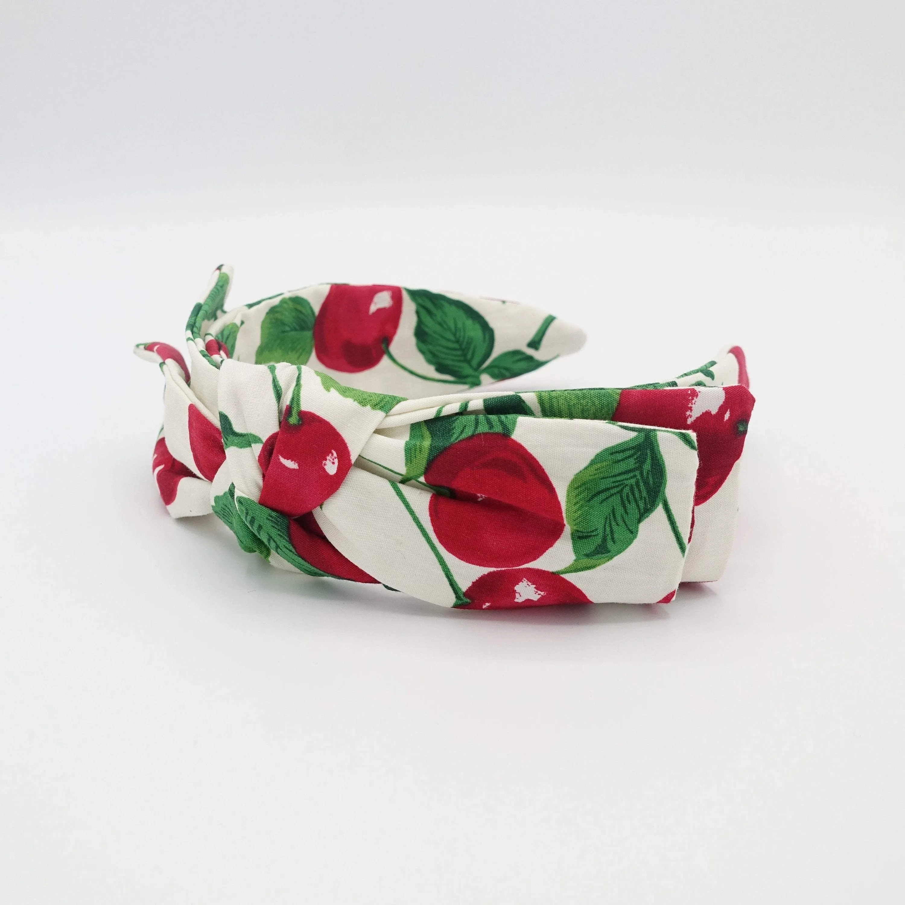 cherry print headband wired bow knot hairband for women