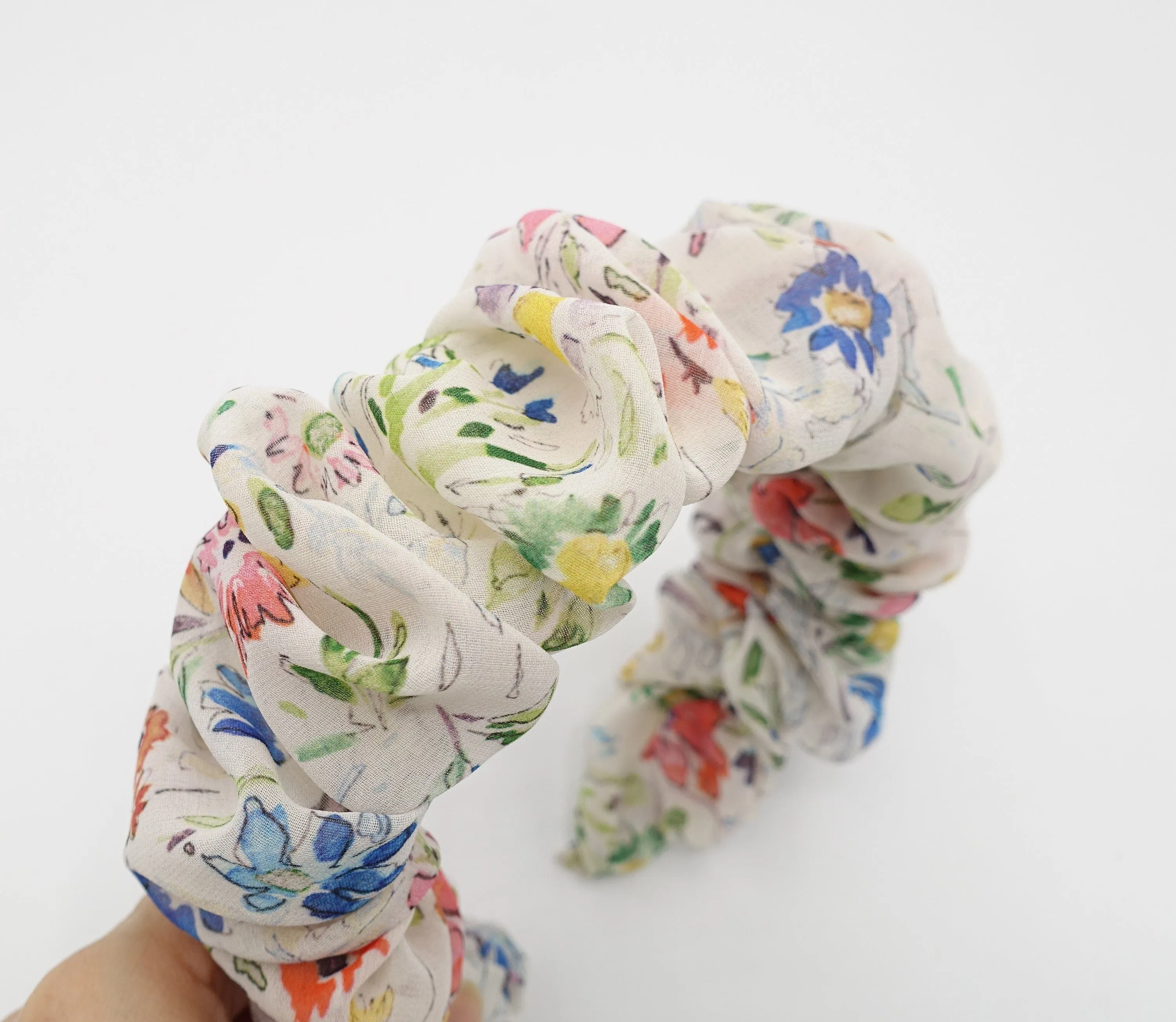 chiffon pleated headband floral hairband for women